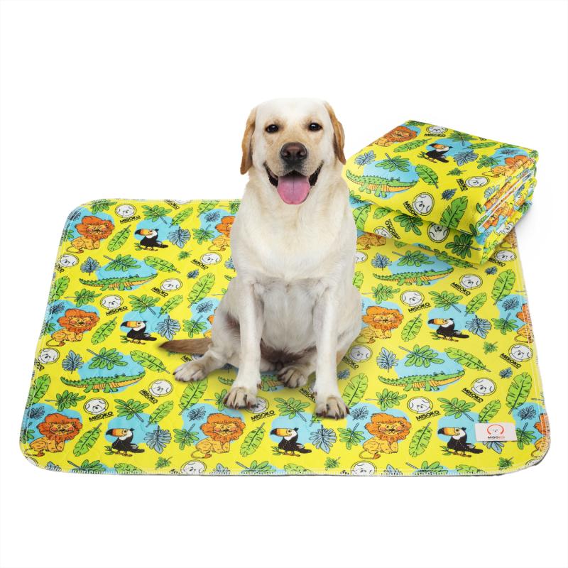 Misoko Reusable Pet Pads with Lion Design, Yellow Color, 2-Pack - Absorbent & Washable for Dogs, Cats, Puppies - Perfect for Crate Training, Bedding & Travel Use