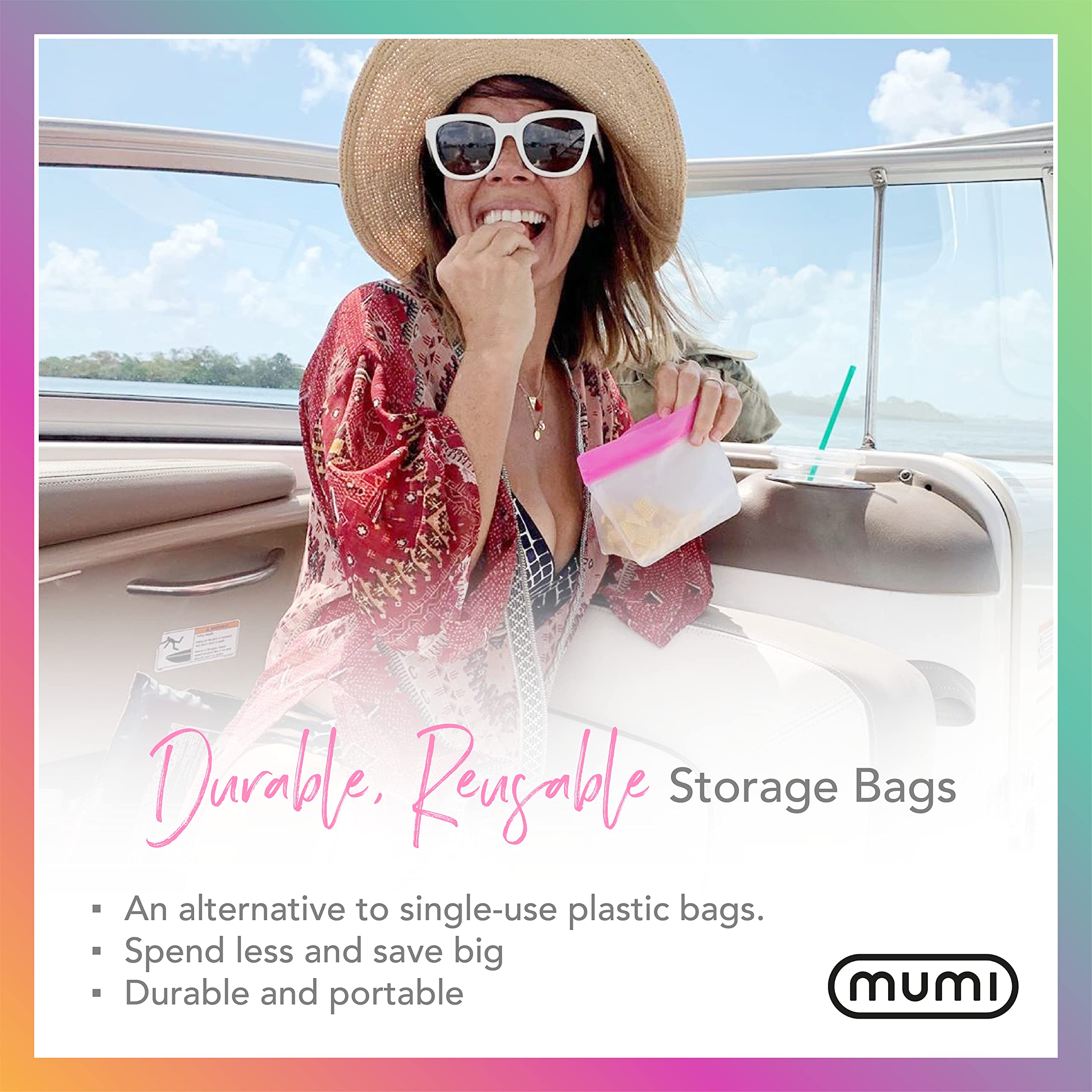 MUMI Reusable Zipper Storage Bags - 3 Pack Airtight Leakproof Food Bags for Travel, Meal Prep & Organizing - Eco-Friendly Silicone Freezer Bags (Pink) | Perfect for Snacks, Lunch Box & Camping Trips