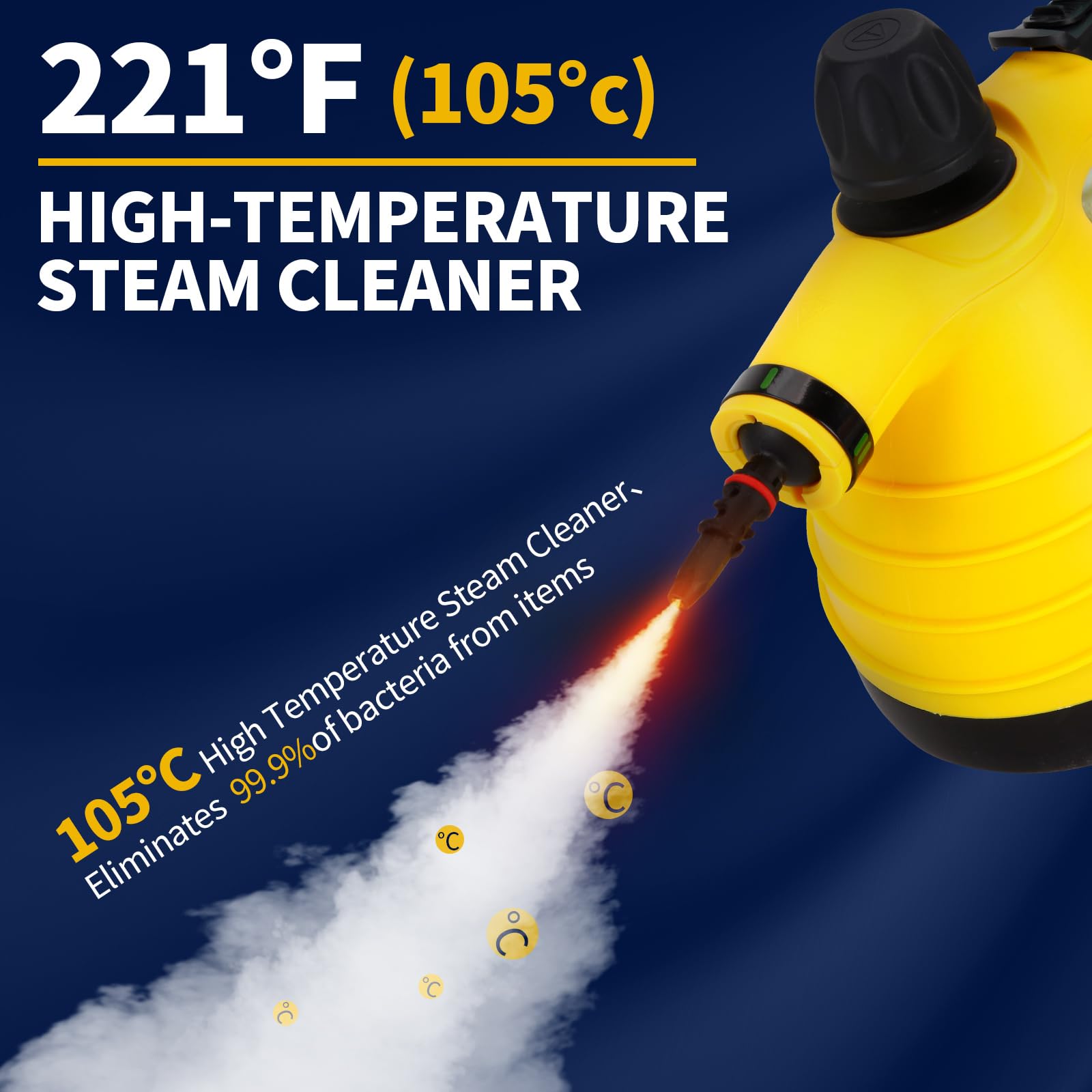 Handheld Pressurized Steam Cleaner with 12 Accessories & Safety Lock - Multi-Surface Steamer for Car, Bathroom, Shower, Upholstery, Grout, Window - Removes Grime & Grease - Perfect for Deep Cleaning Home, Auto Detailing & Sanitizing Surfaces