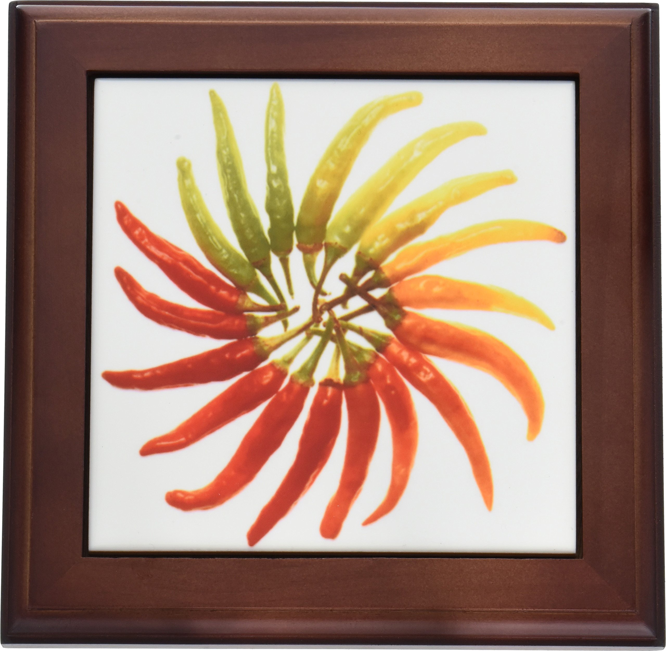 3dRose Red Hot Chili Peppers Framed Tile - 8x8 Inch Decorative Wall Art for Kitchen, Dining Room, or Office Decor