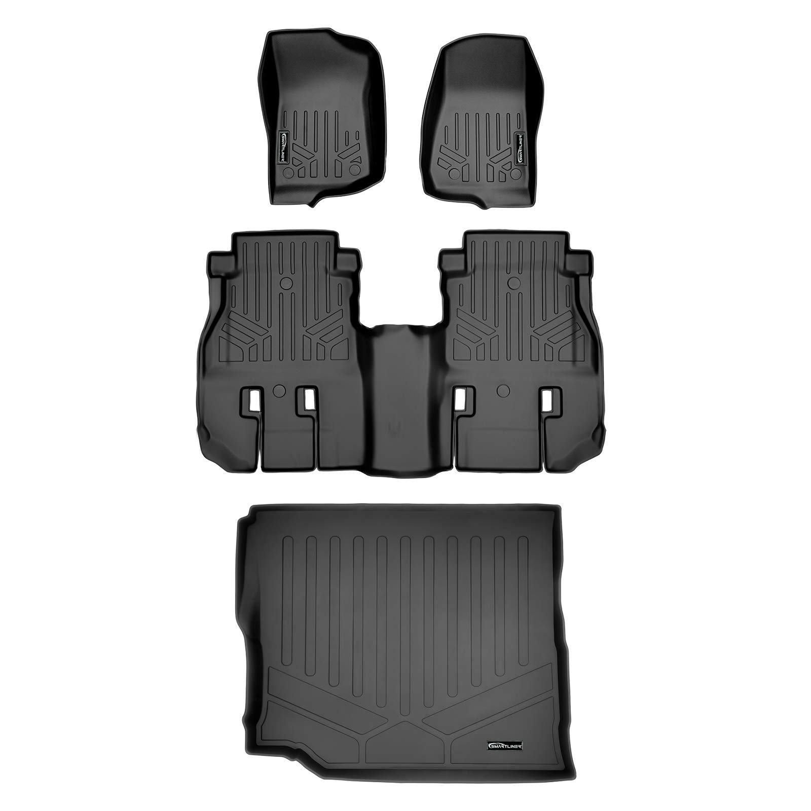 SMARTLINER All-Weather Floor Mats & Cargo Liner Set for 2018 Jeep Wrangler Unlimited JL - Heavy Duty Black Rubber Protection for Off-Road & Daily Driving