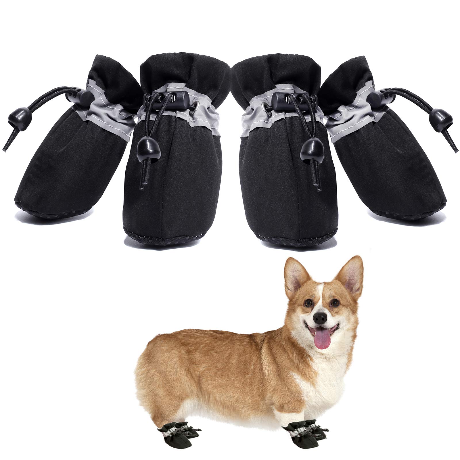 Anti-Slip Dog Boots for Small & Medium Dogs - Paw Protector Shoes for Hot Pavement & Outdoor Adventures (Black, 3 Pairs) - Perfect for Walking, Hiking & Winter Protection