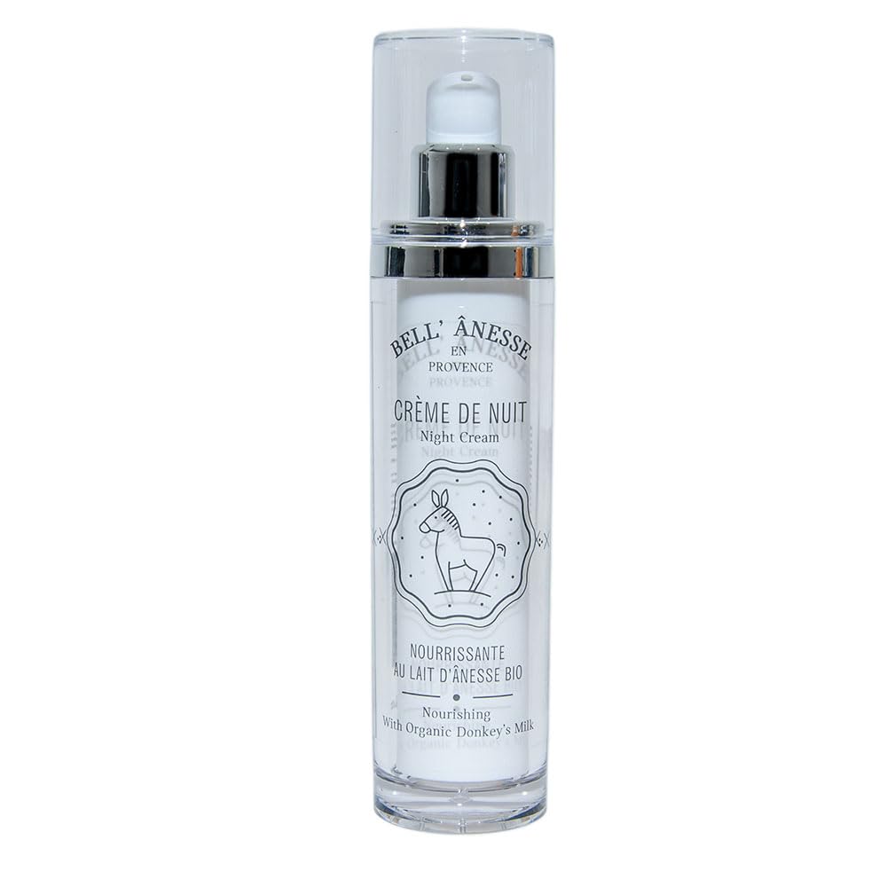 Organic Donkey Milk Night Cream - French Provence Hydrating & Nourishing Moisturizer for Dry Skin - 50ml - Perfect for Nighttime Skincare Routine & Anti-Aging Care