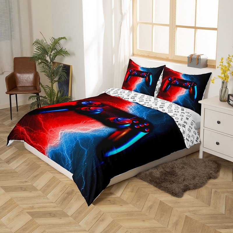 Feelyou Gaming Duvet Cover Set - Soft Video Game Controller Design for Boys & Kids - Queen Size Zipper Closure - Perfect for Teen Bedrooms, Game Themed Decor, and Cozy Gaming Nights