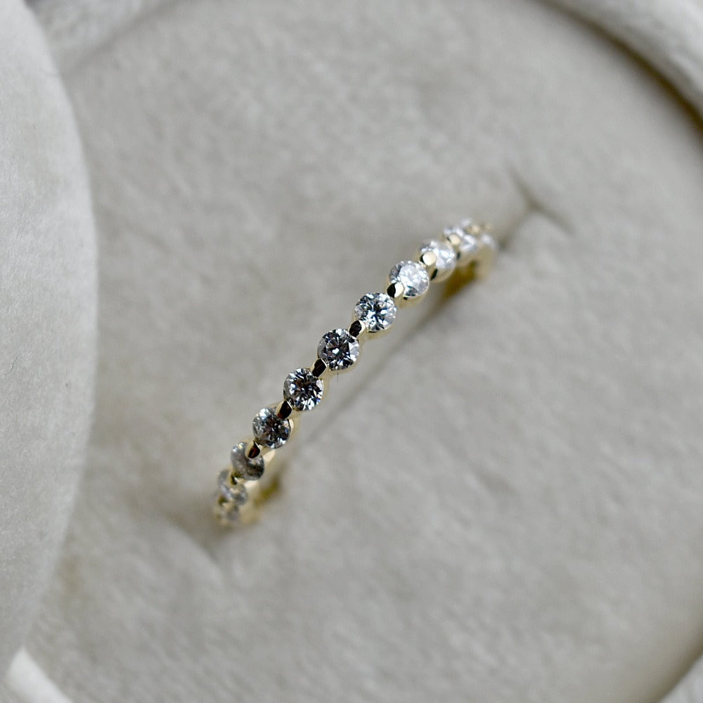 Floating Diamond Partial Eternity Band Ring - 14K White Gold Dainty Stackable Wedding Band for Women - Perfect for Anniversary, Engagement & Everyday Elegance