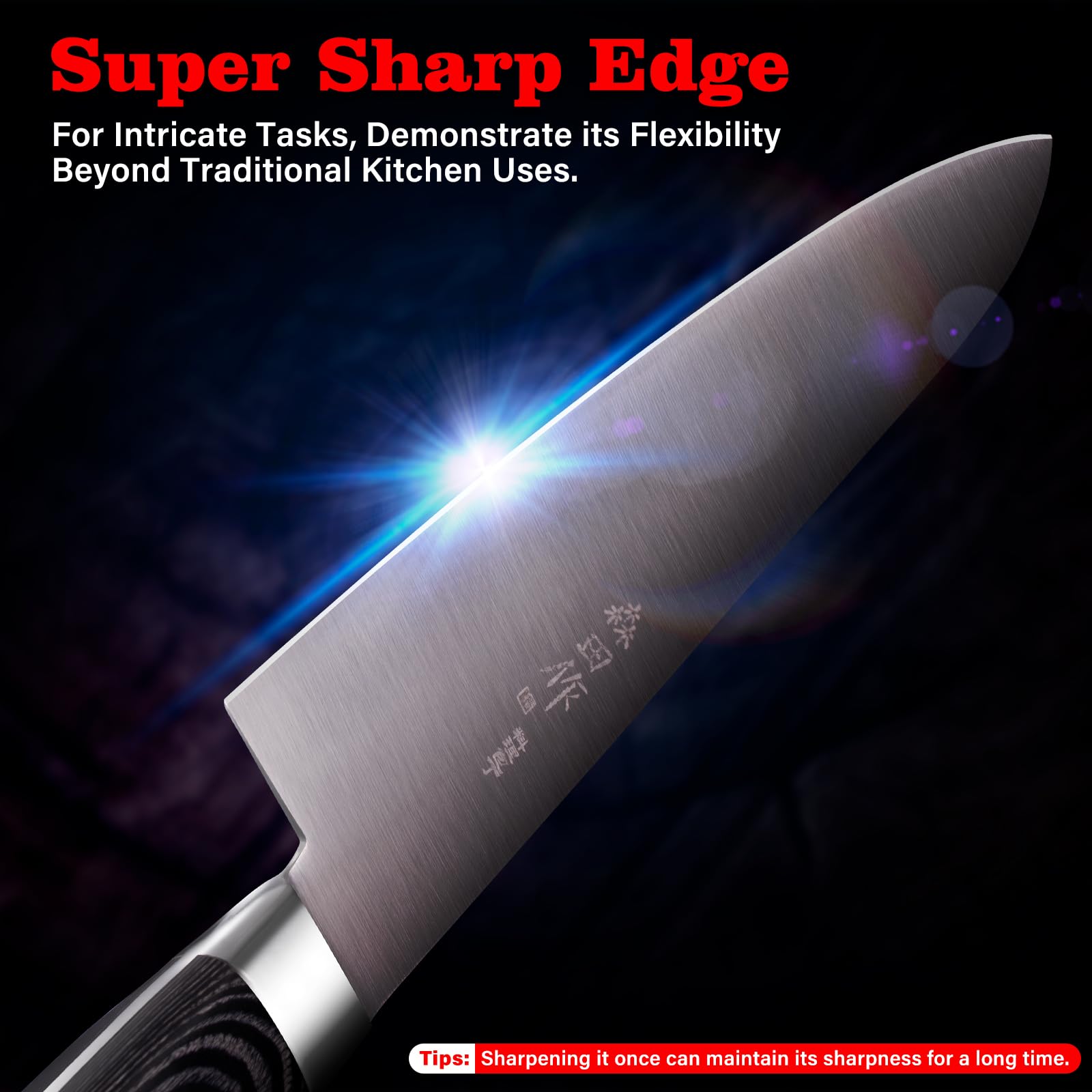 10.6 Inch Professional Japanese Gyuto Chef Knife - High Carbon Steel Blade with Ergonomic Black Handle for Home Kitchen & Restaurant Use - Perfect for Slicing, Dicing & Meat Cutting