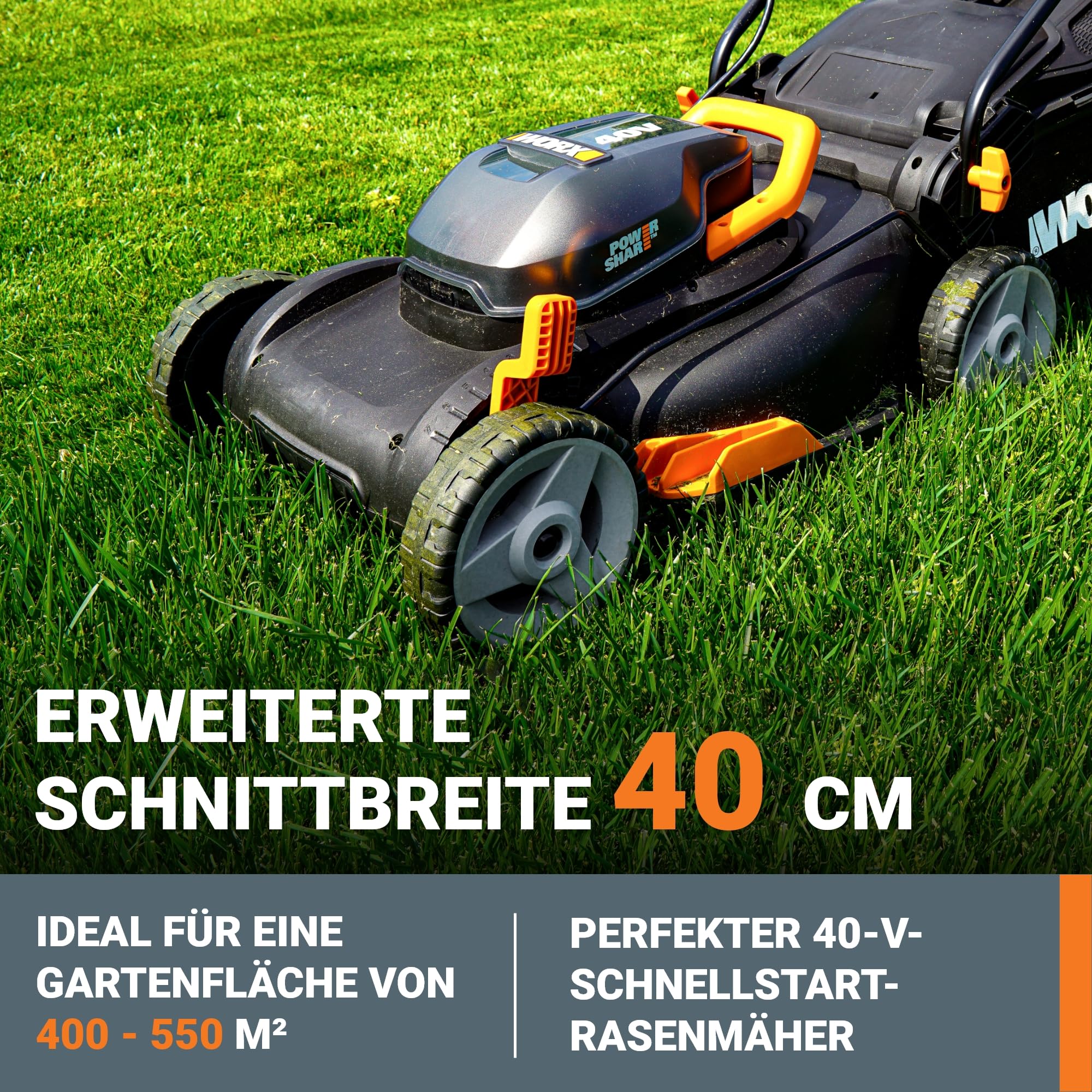 WORX WG743E 40V Cordless Lawn Mower with Mulching Function & PowerShare Battery – Professional Lawn Care for Gardens Up to 500m² – Perfect for Backyard, Front Yard & Medium-Sized Landscaping