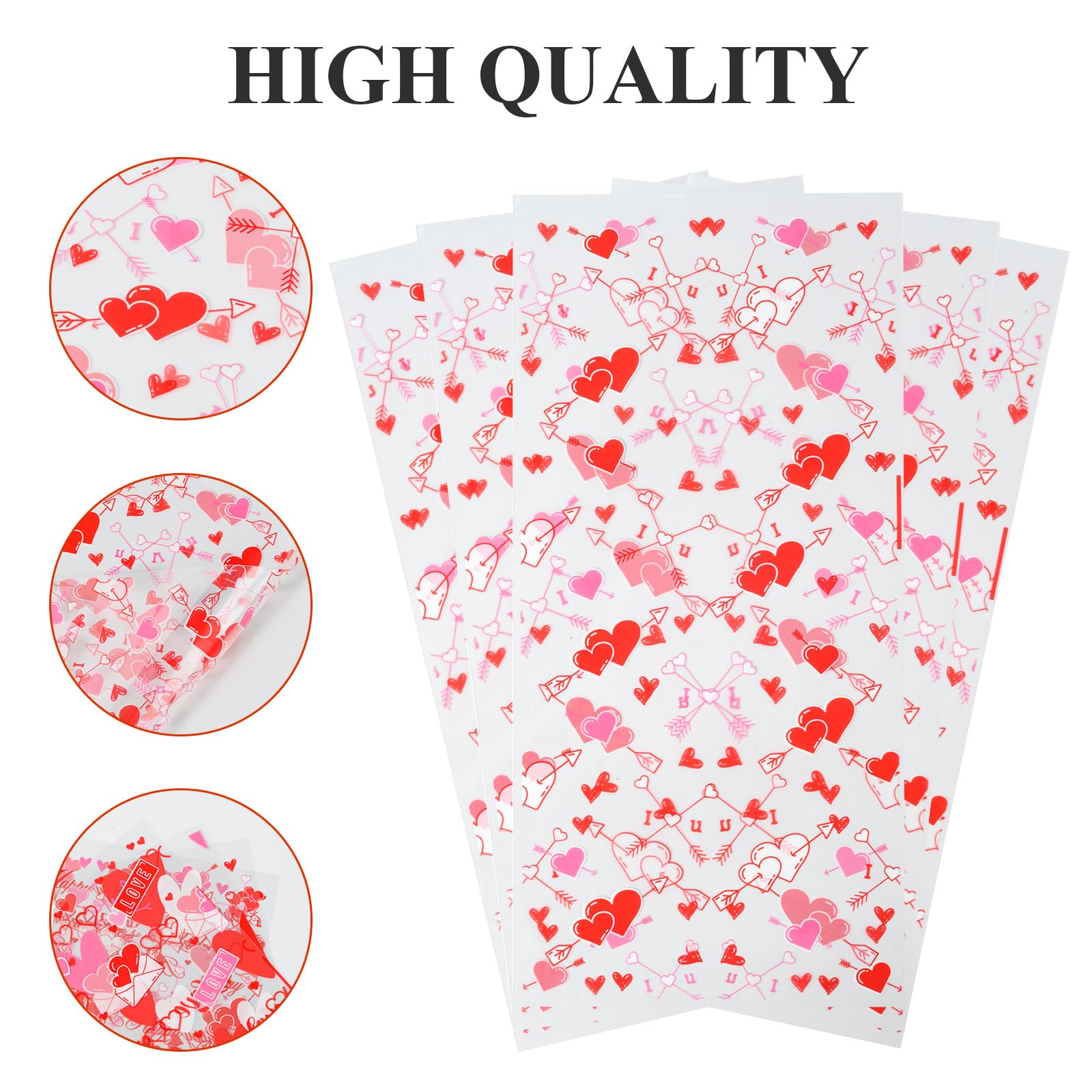 50 Pack Valentine's Day Cellophane Gift Bags with Twist Ties - Red Heart Shaped Treat Bags for Candy, Party Favors, Wedding & Anniversary Supplies - Perfect for Valentine's Gifts, Birthday Parties & Holiday Celebrations