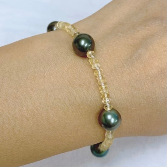 ERIS Citrine & Tahitian Pearl Bracelet (B536) - Elegant Handmade Jewelry for Women, Perfect for Weddings, Parties & Special Occasions