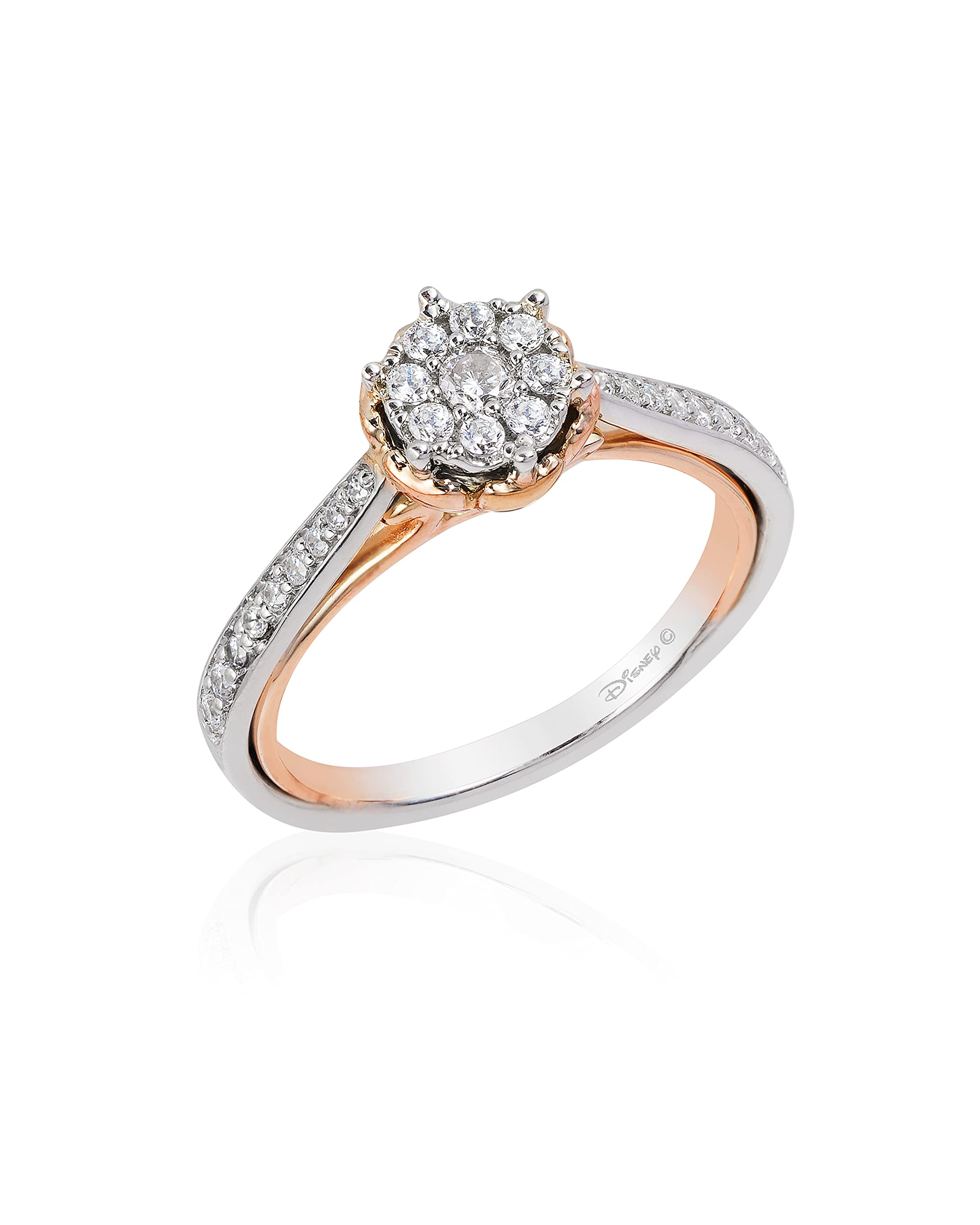 Jewelili Enchanted Disney Belle Rose 14K White Gold & Rose Gold 1/3 Cttw Diamond Bridal Ring - Perfect for Engagement, Wedding & Anniversary Gifts