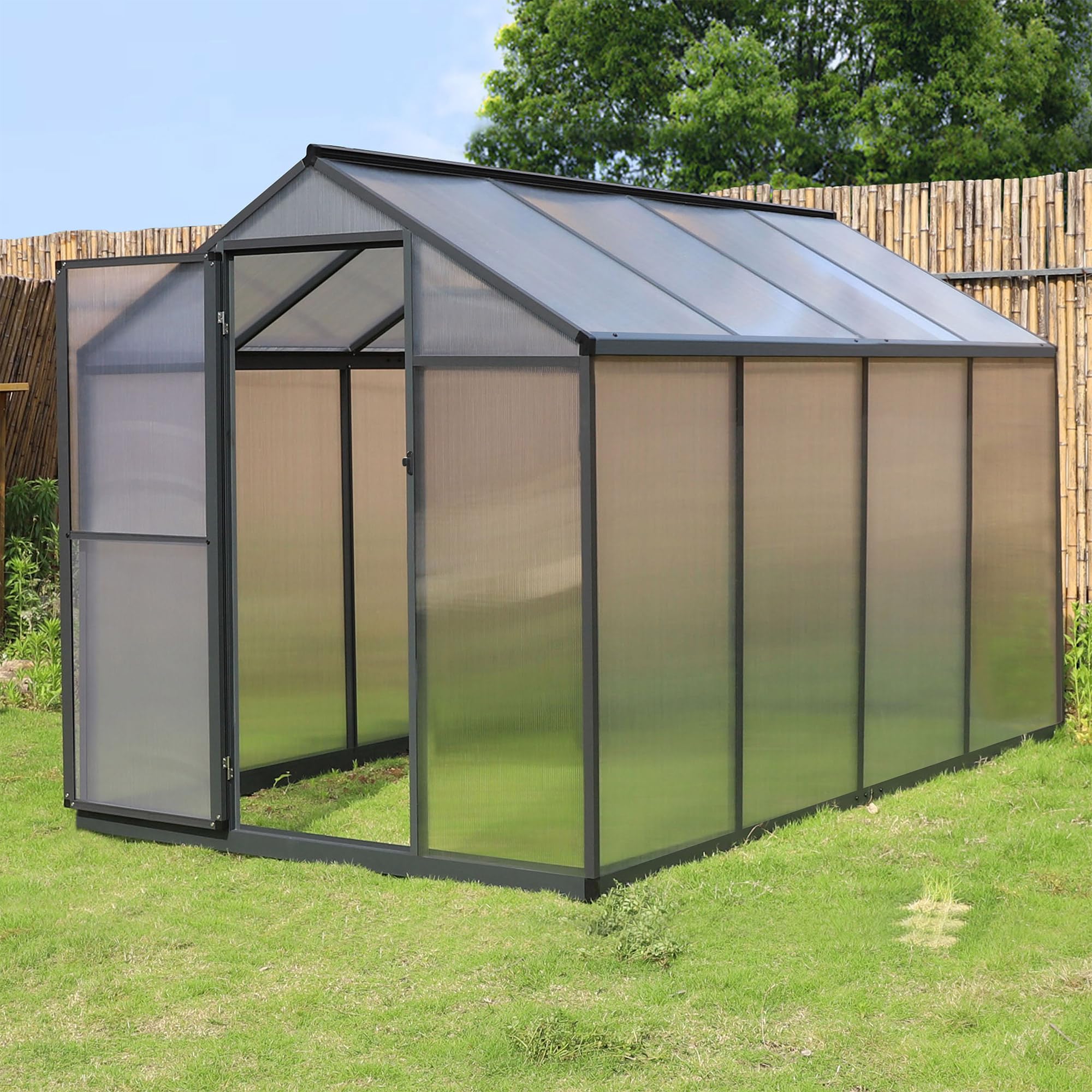 8'x6' Heavy-Duty Polycarbonate Aluminum Greenhouse Kit with Door & Adjustable Roof Vent - Winter Garden Protection for Backyard, Patio & Outdoor Plants | Durable Grey Structure for Year-Round Gardening