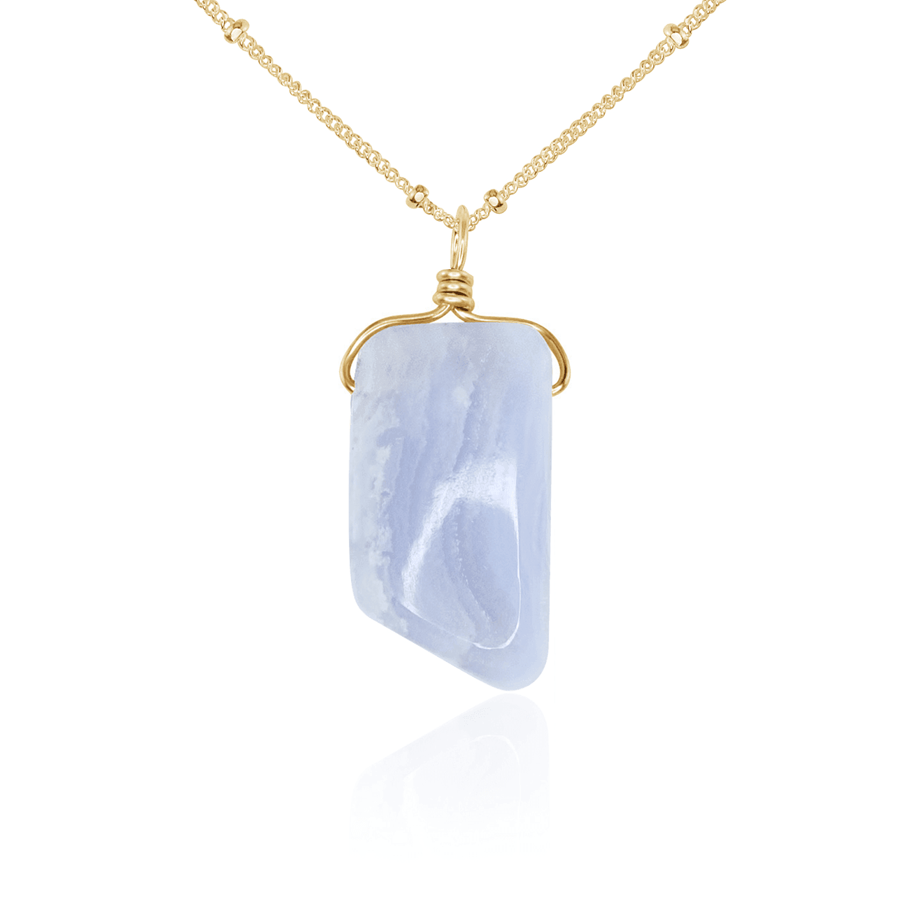 Blue Lace Agate Crystal Pendant Necklace - Smooth Stone Healing Jewelry for Women, Gift for Her | Perfect for Meditation, Yoga & Spiritual Healing