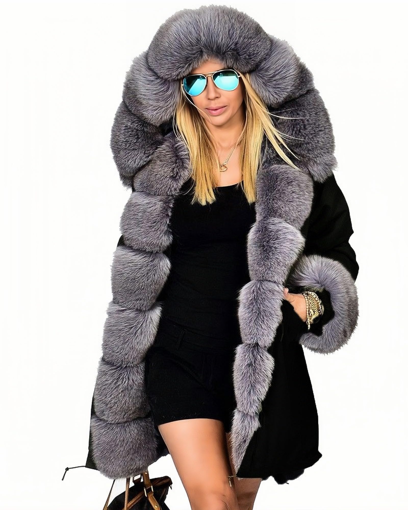 Women's Faux Fur Lined Winter Coat - Hooded Thick Warm Parka Jacket & Long Cardigan for Cold Weather | Perfect for Snow Days, Outdoor Activities & Fashion Layering