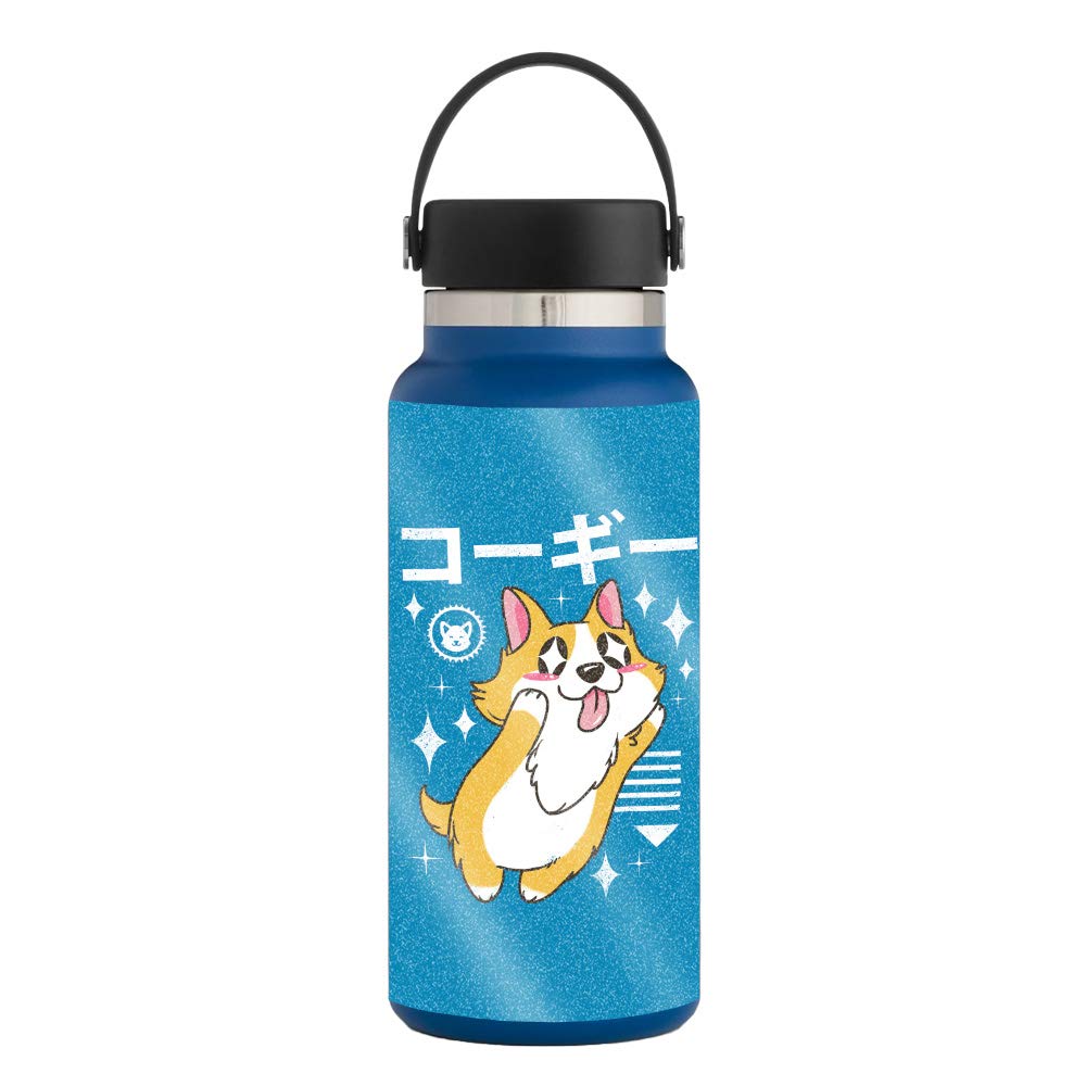 MightySkins Glossy Glitter Skin for Hydro Flask 32 oz Wide Mouth Water Bottle - Corgi Kawaii Design | Protective & Durable High-Gloss Finish | Easy to Apply, Remove & Change Styles | Made in USA | Perfect for School, Gym, Hiking & Outdoor Activities