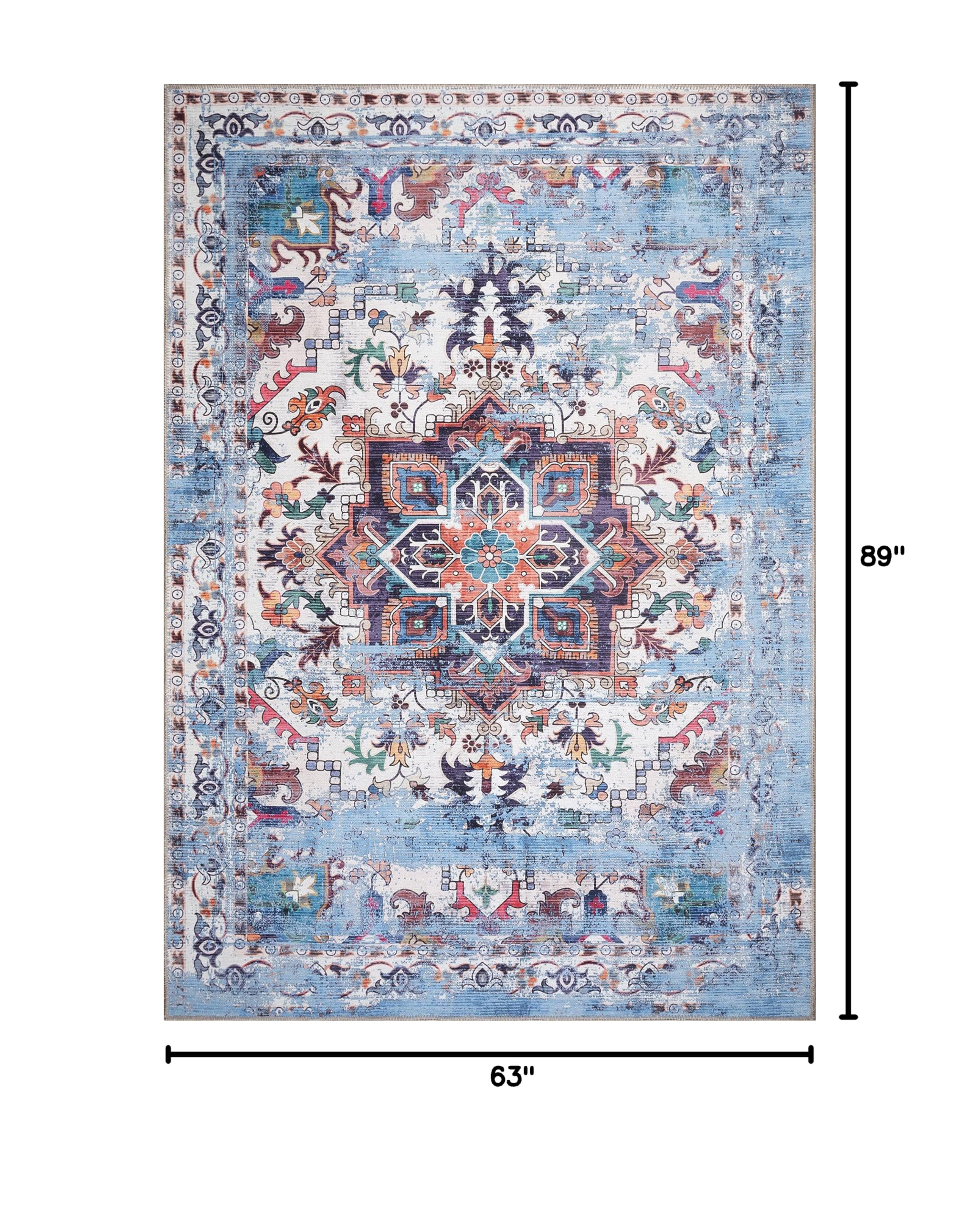 GLN Rugs Traditional Collection - Machine Washable Non-Slip Chenille Area Rug 5'3