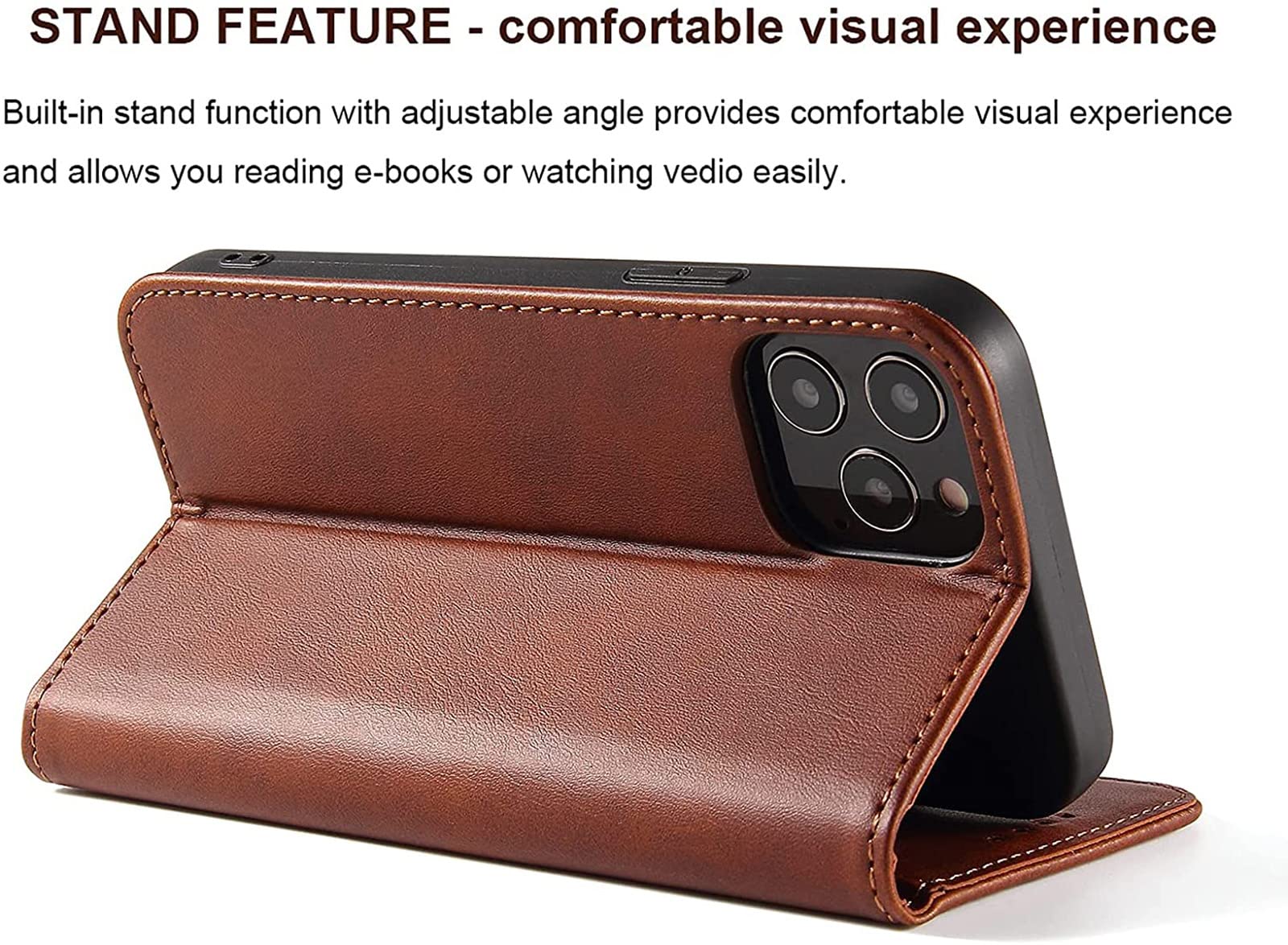 Premium PU Leather Wallet Case with Card Holder & Kickstand for iPhone 13 Pro Max - Built-in Magnetic Closure Flip Folio Cover (Coffee Brown) | Perfect for Business, Travel & Everyday Protection