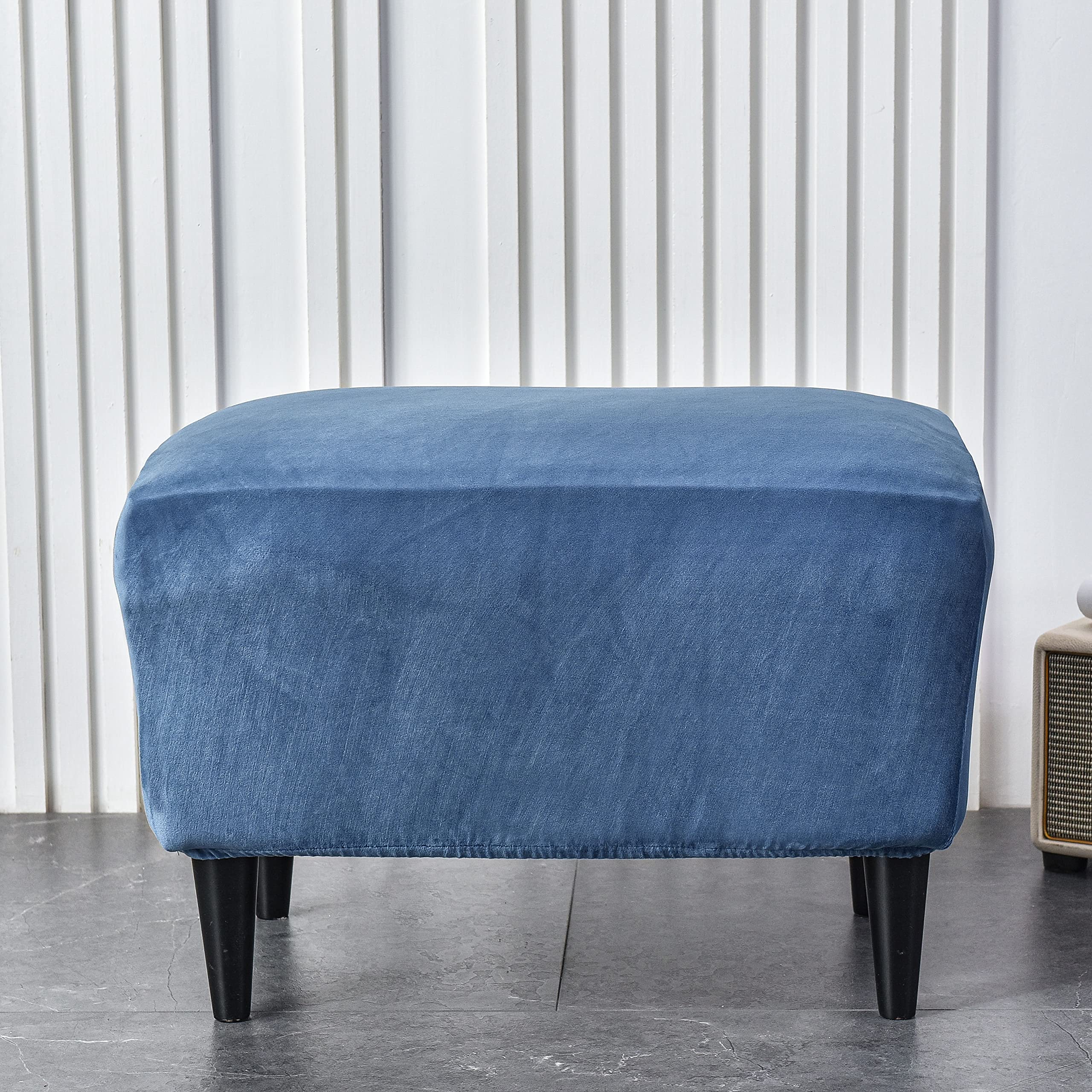 Premium Velvet Ottoman Chair Cover X-Large - Stretchable Rectangle Storage Stool Slipcover with Elastic Bottom - Footrest & Sofa Protector for Living Room, Bedroom, Nursery Decor
