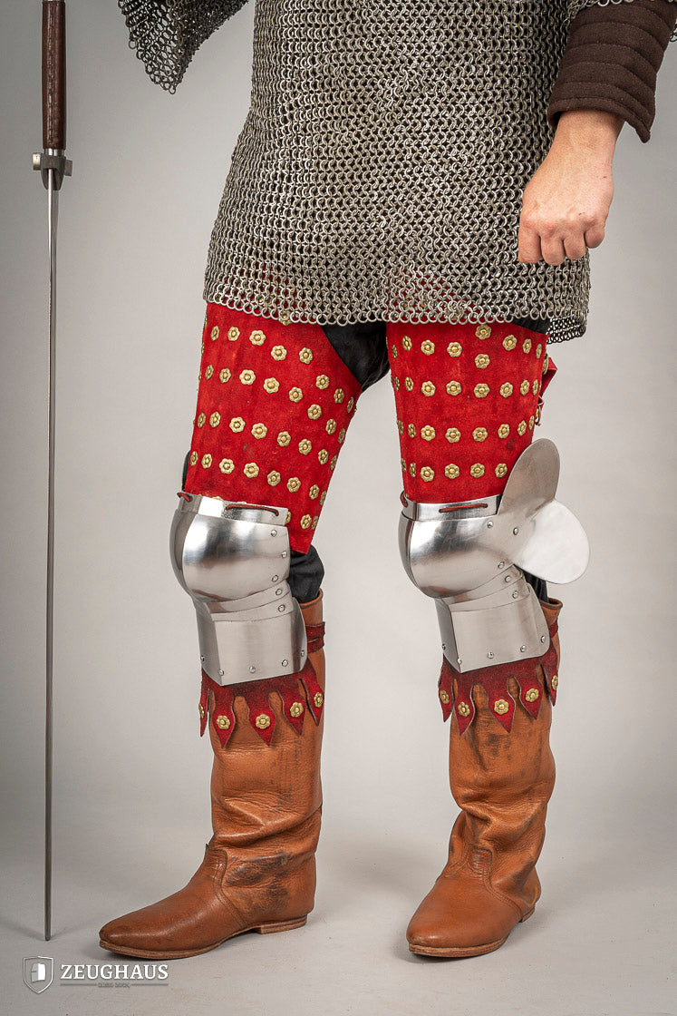Red Suede Leather Splinted Leg Armor - Medieval Knight Costume, LARP, Cosplay & Renaissance Faire Accessory