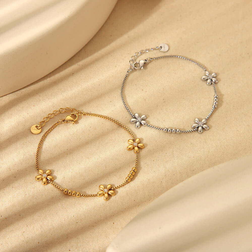 Floral Bead Bracelet for Women - Gold Plated Adjustable Boho Bracelet | FB179 | Perfect for Parties, Weddings & Everyday Wear