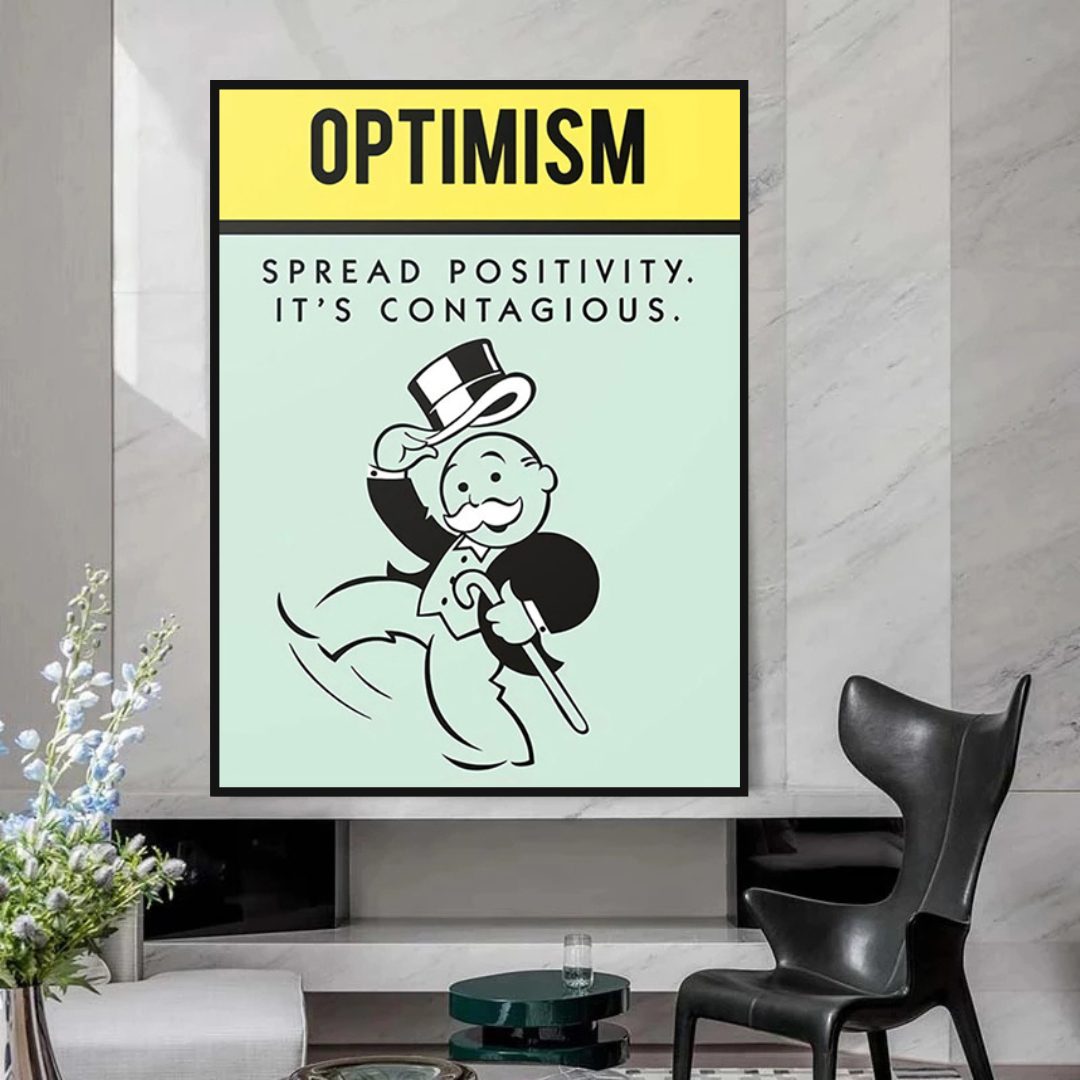 Alec Monopoly Optimism Play Card Canvas Wall Art - Pop Culture Home Decor for Living Room, Bedroom & Office