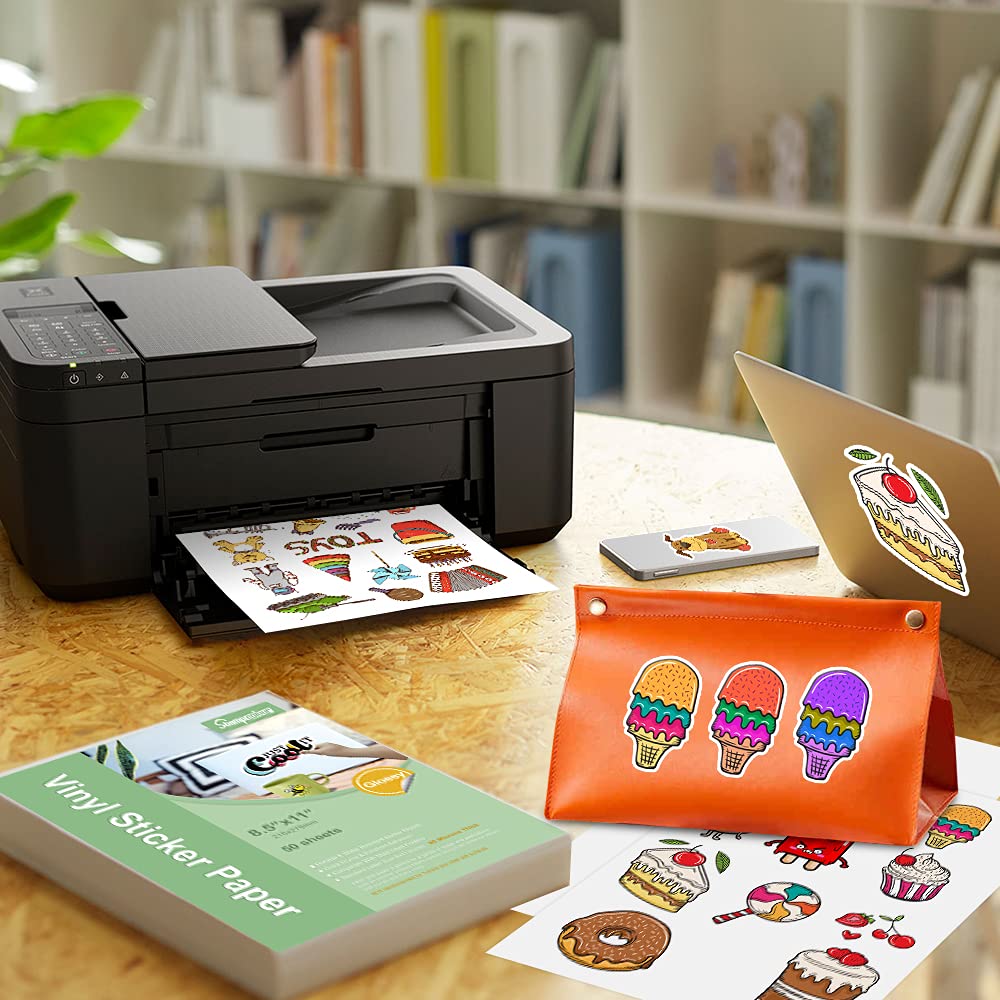 Premium Printable Vinyl Sticker Paper - Glossy White Self-Adhesive Waterproof Decal Sheets - Fast Drying, Vibrant Colors & Tear Resistant - Compatible with Epson, HP, Canon, Sawgrass Inkjet & Laser Printers (30 Sheets) - Perfect for DIY Crafts, Laptop Decals, Water Bottles & Product Labeling