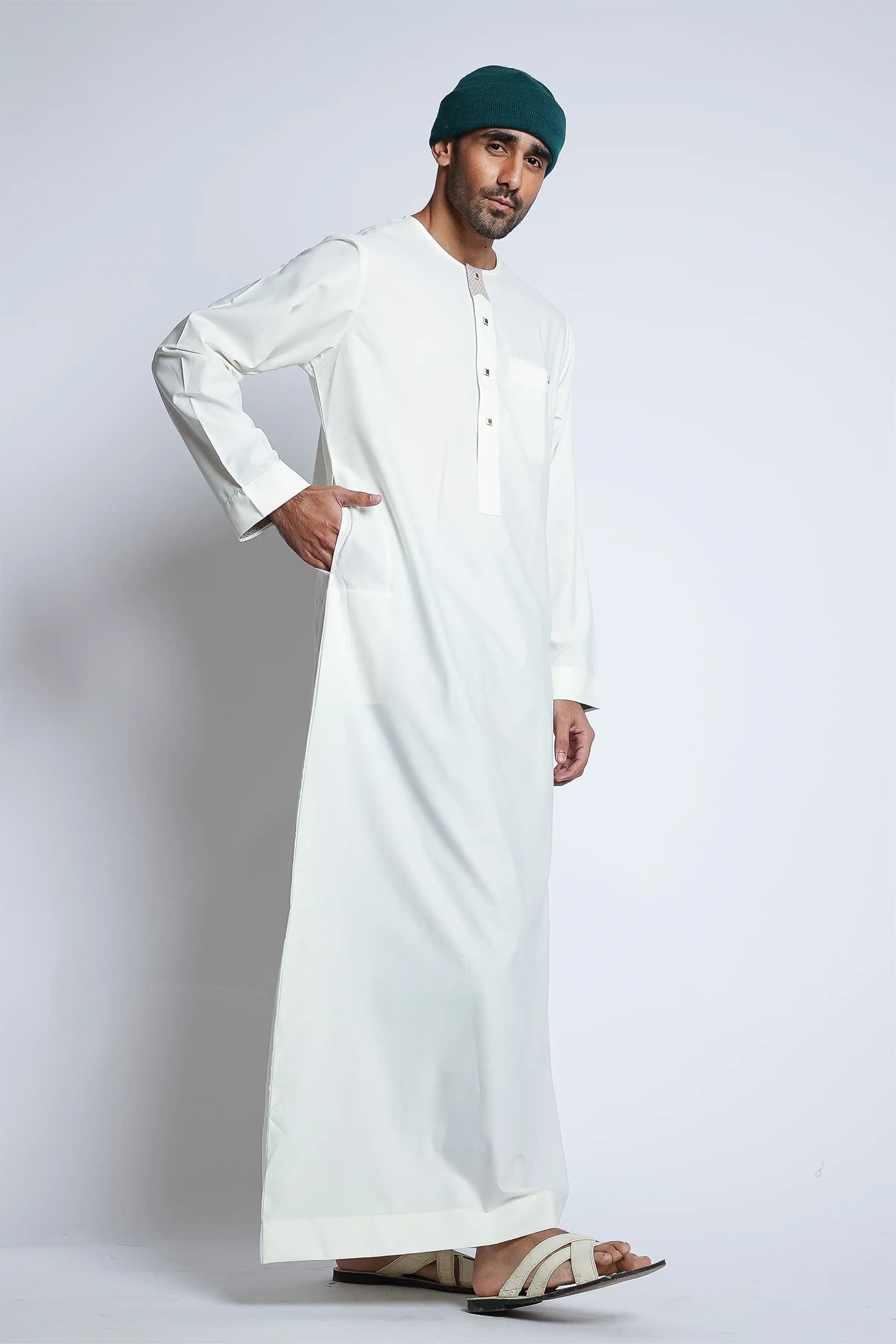 J145 Off White Omani Thobe - Premium Cotton Islamic Dress for Men | Perfect for Eid, Wedding & Special Occasions