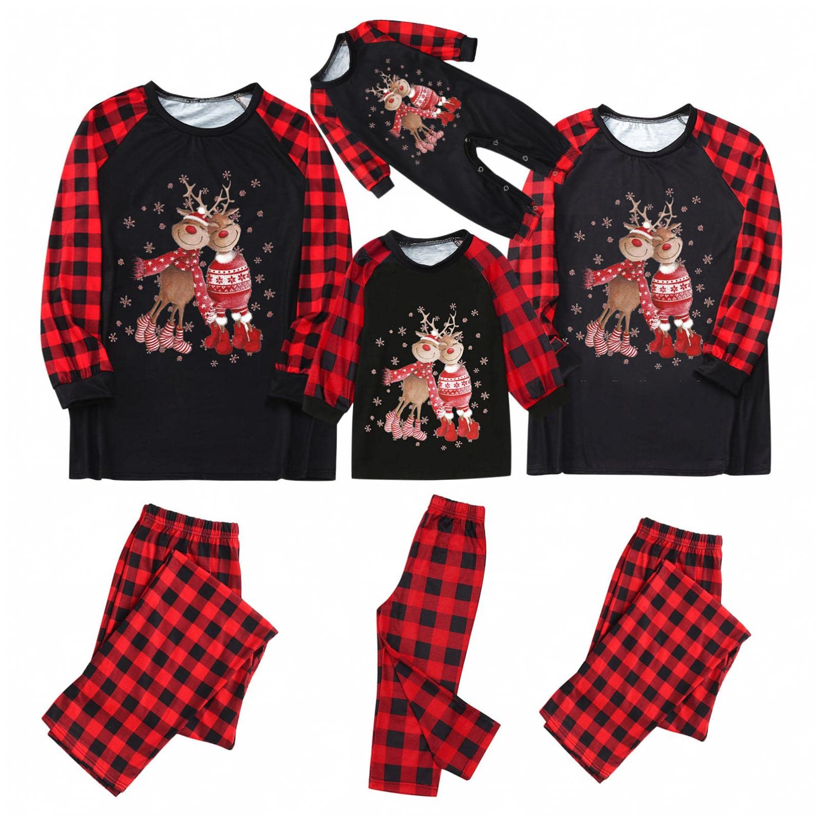 Family Matching Christmas Pajamas Set - Reindeer Print Hoodie Pajamas & Jumpsuit for Men, Women & Kids | Cozy Holiday Sleepwear for Christmas Morning & Family Photos