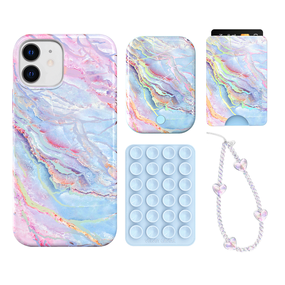 Holo Moonstone iPhone Case with Wallet - Stylish & Protective Phone Cover for iPhone 13/14/15 - Perfect for Everyday Use, Travel, and Shopping