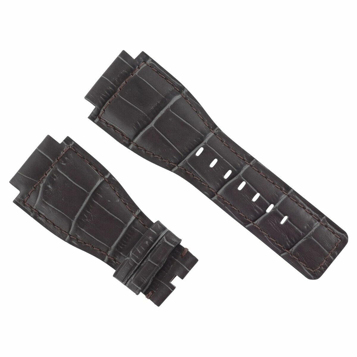 24mm Leather Watch Band for Bell & Ross BR-01/BR-03 - Gray Strap for Business & Casual Wear