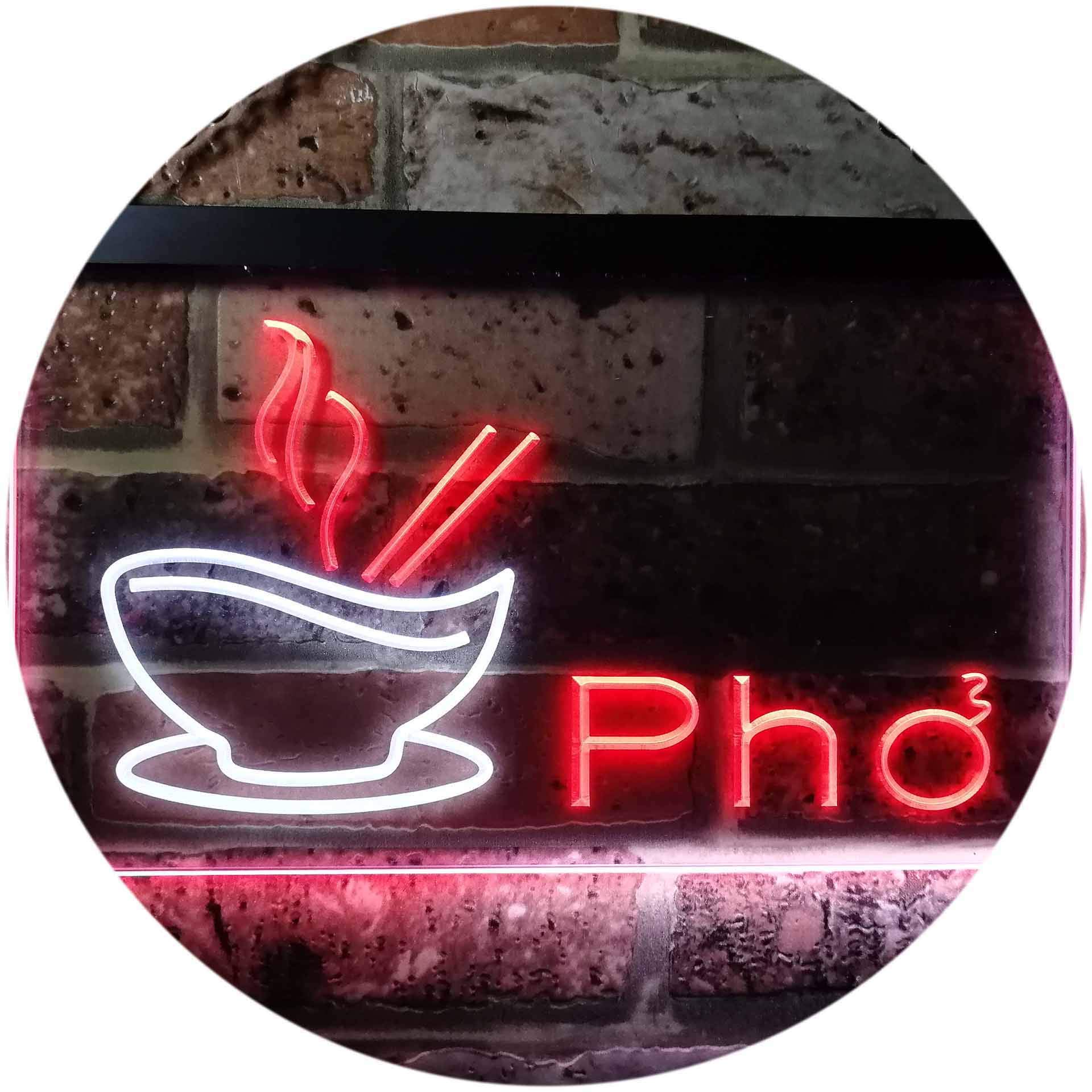 Pho Vietnamese Noodles Restaurant Dual Color LED Neon Sign - White & Red 24x16 Inches - Vintage Cafe Decor for Home, Bar & Business Lighting