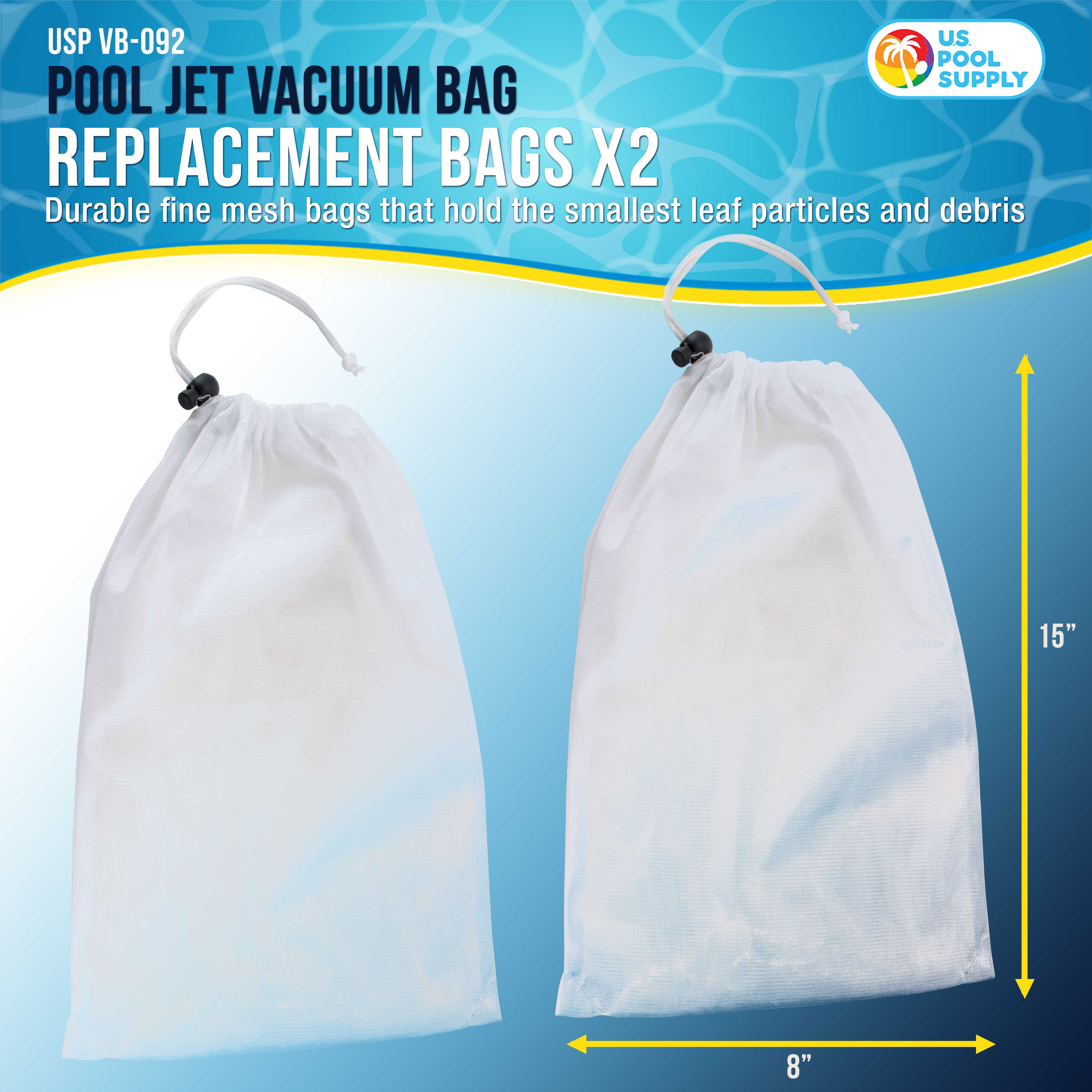 U.S. Pool Supply® Replacement Pool Jet Vacuum Bags - 2 Pack Universal Fit Leaf & Debris Collection Bags for Pool Cleaners (Fits VC 358 & More) | Essential Pool Maintenance Accessories for Sparkling Clean Water