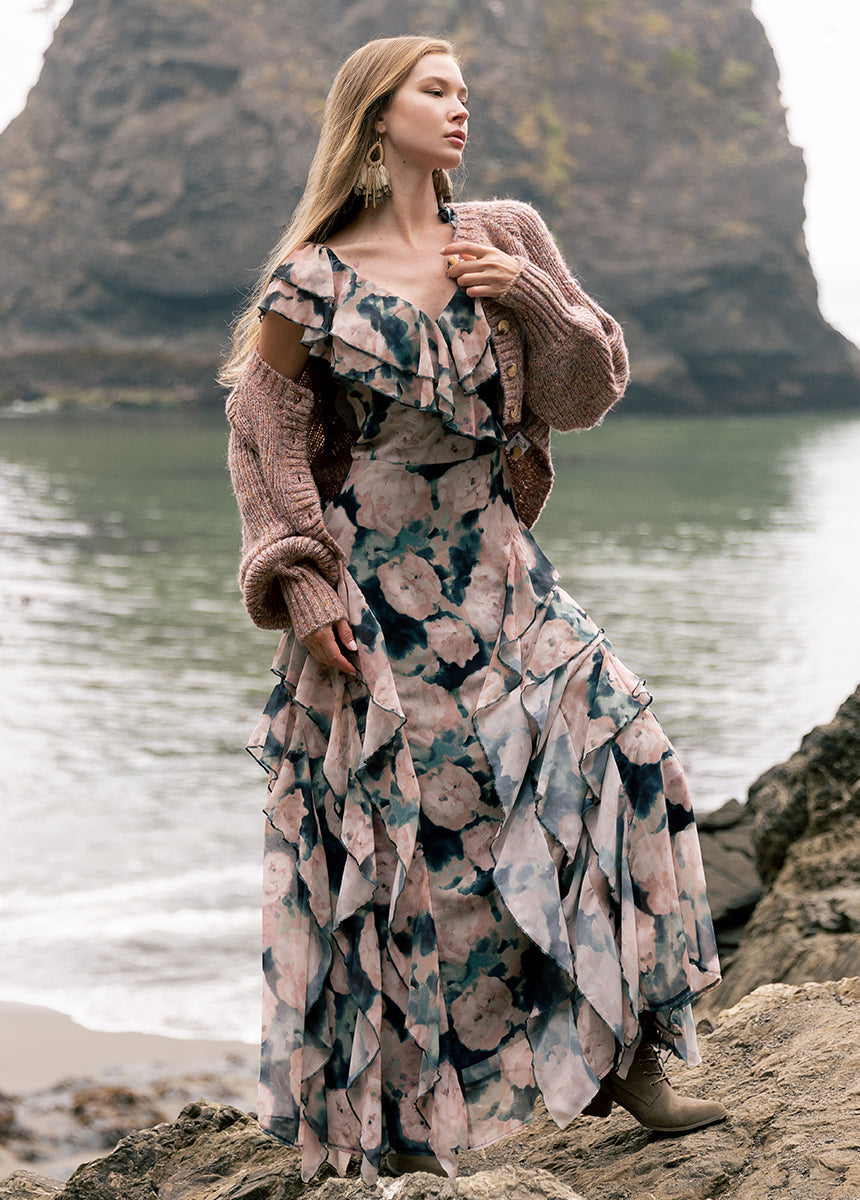 Stylish Sylvia Dress in Cool Watercolor Print - Perfect for Summer Outings, Beach Vacations & Casual Events