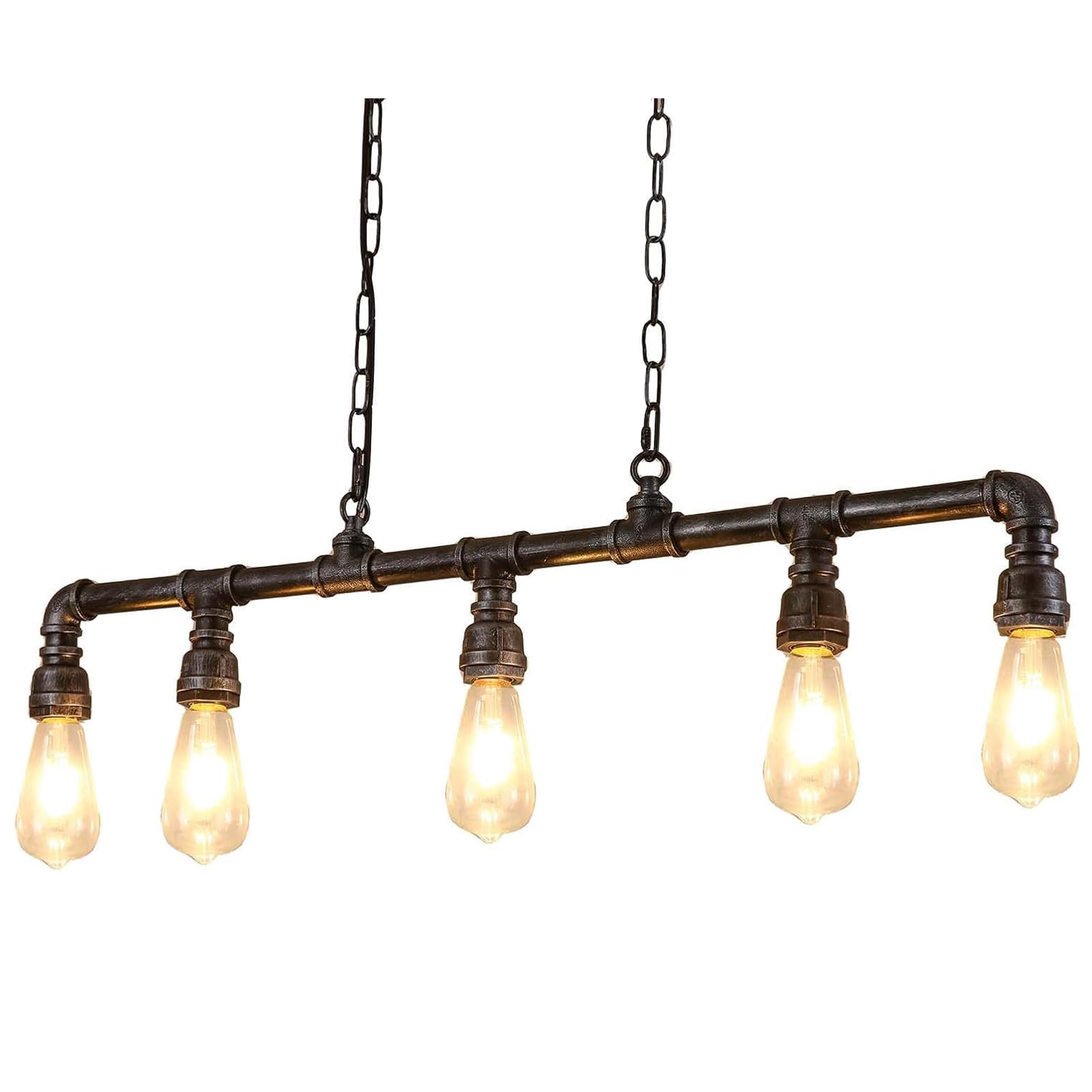 Rustic Industrial Water Pipe Chandelier - Steampunk 5-Light Pendant Ceiling Lamp with Edison Bulbs for Farmhouse Dining Room, Living Room & Bar | Perfect for Restaurant, Cafe and Vintage Home Decor