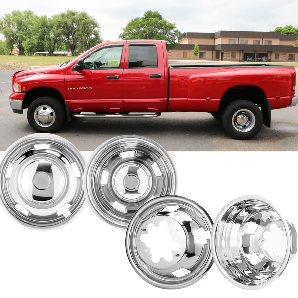 4PCS Polished Stainless Steel Wheel Simulators for 2003-2018 Dodge Ram 3500 - 17