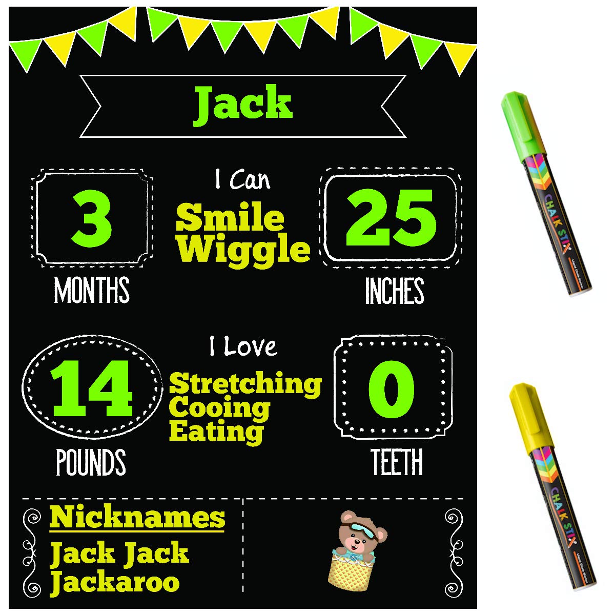 Baby Monthly Milestone Chalkboard Set with 2 Chalk Markers | 13