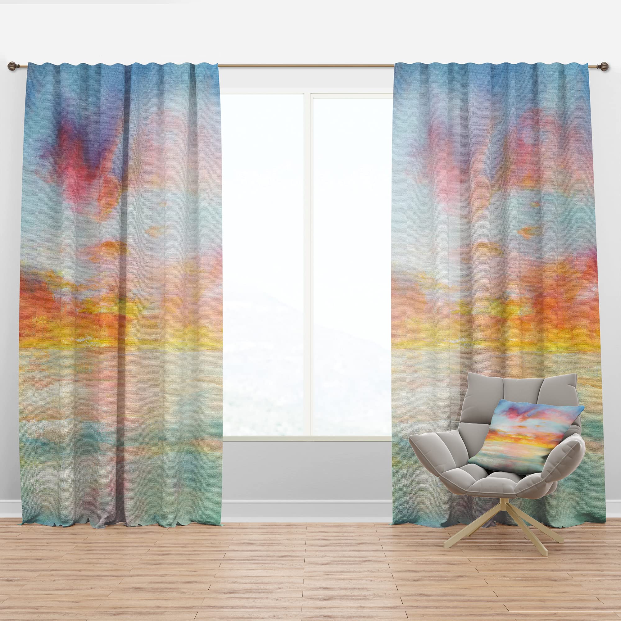 DesignQ Pastel Pink & Blue Clouds Thermal Insulated Curtains - Single Panel 52x108 - Elegant Window Treatments for Bedroom & Living Room - Perfect for Light Filtering & Temperature Control