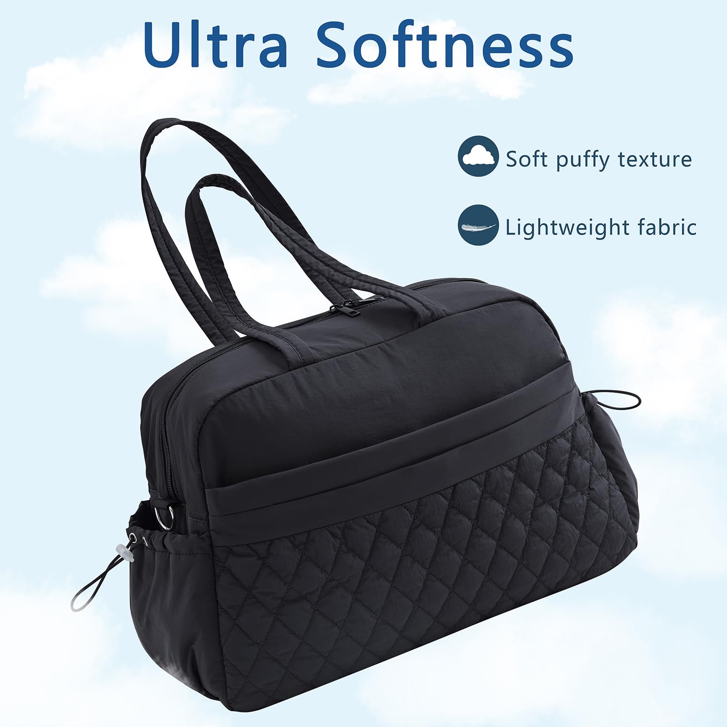 Waterproof Women's Duffle Bag - TSA Approved Carry On Gym Bag with Wet Pocket, Lightweight Travel Weekender Overnight Bag for Workout, Hospital, Business Trip (16.5x7.5x11 Inches, Black) | Perfect for Gym, Yoga, Beach Vacation & Business Travel