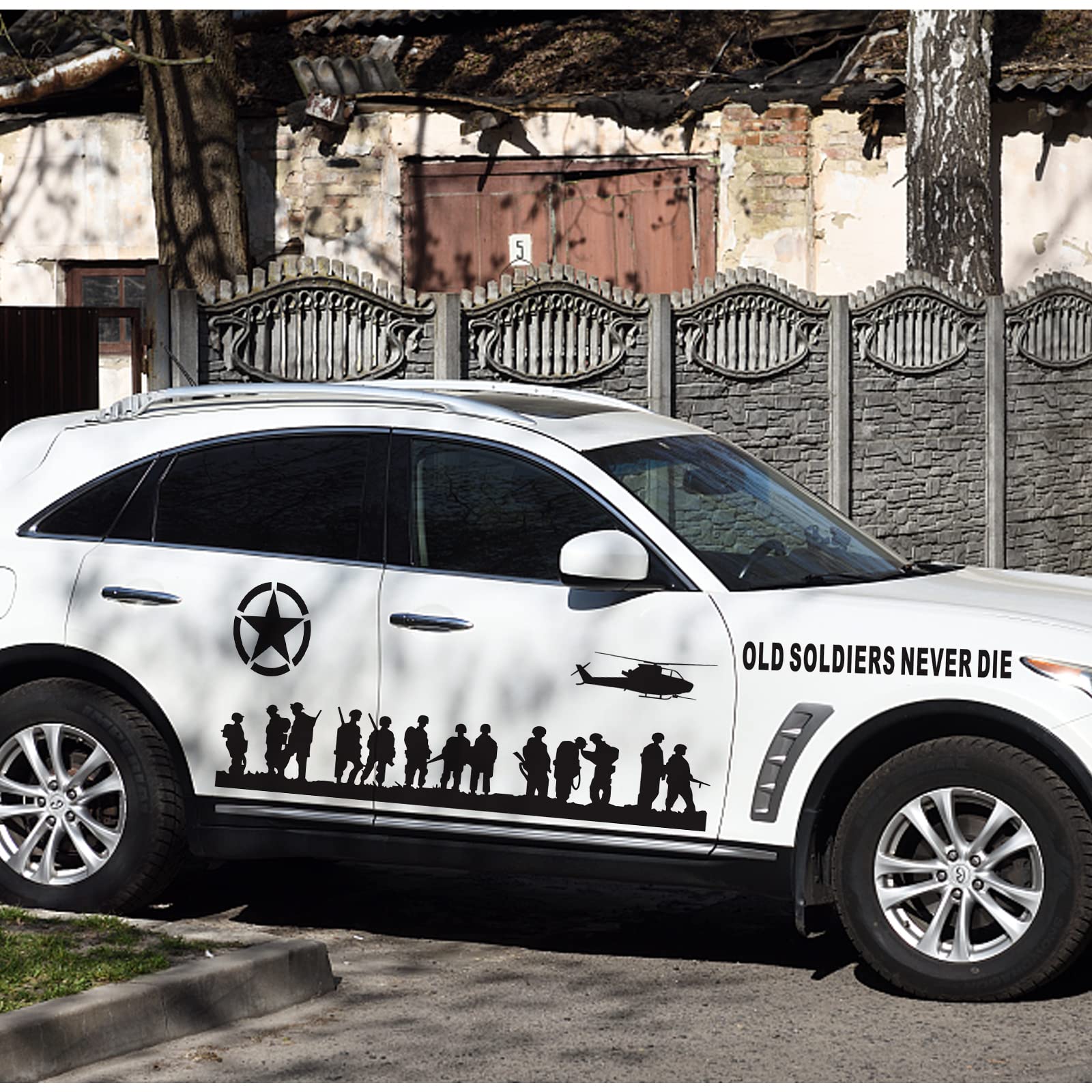 US Army Military Star Vinyl Car Stickers & Decals - Old Soldiers Never Die Truck Decals for Men - Patriotic Soldier Vehicle Side Sticker - Black - Perfect for Trucks, SUVs, Cars & Motorcycles to Show Military Pride