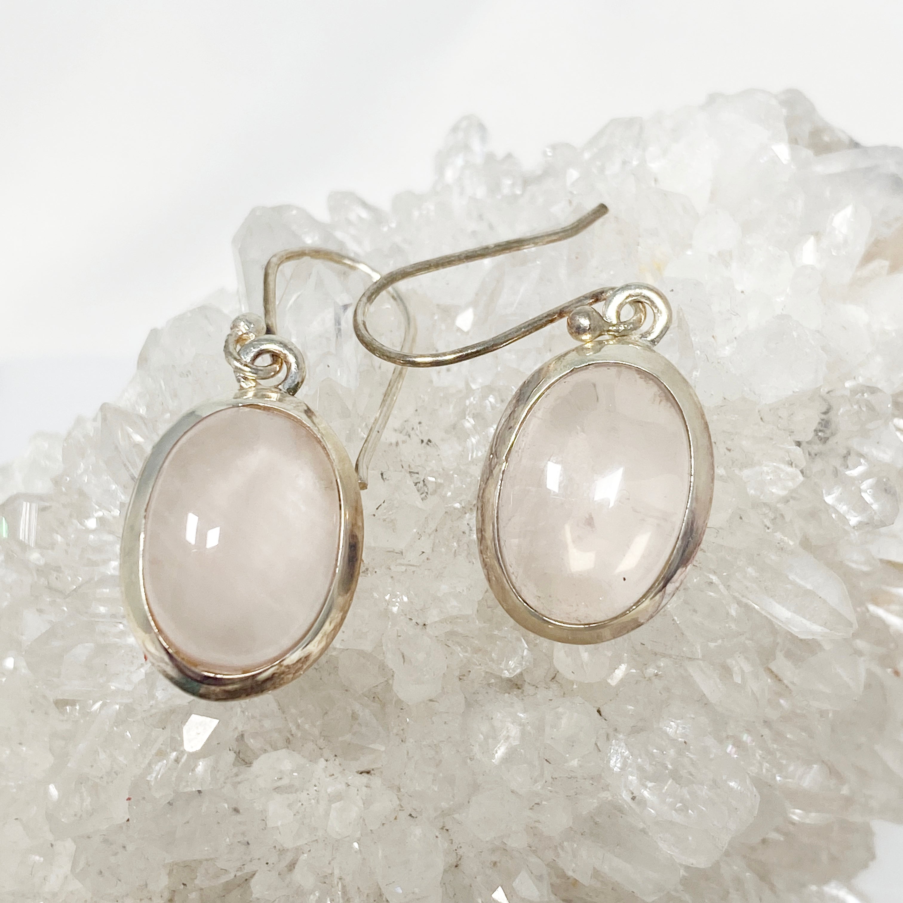 Rose Quartz Oval Earrings for Women - Natural Gemstone Dangle Earrings with Sterling Silver Hooks, Elegant Gift for Valentine's Day, Birthday & Anniversary - Perfect for Parties, Weddings & Everyday Wear (KEGJ1382)