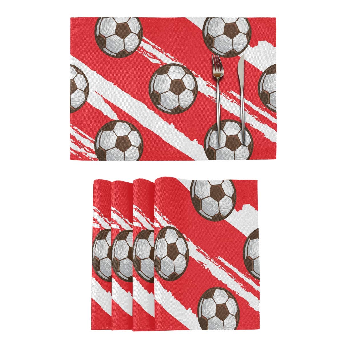 6-Pack Double-Sided Football & Soccer Non-Slip Heat Resistant Polyester Placemats - Durable Kitchen Dining Table Mats for Sports Fans & Home Decor | Perfect for Game Day Parties, Family Meals, and Sports-Themed Decor