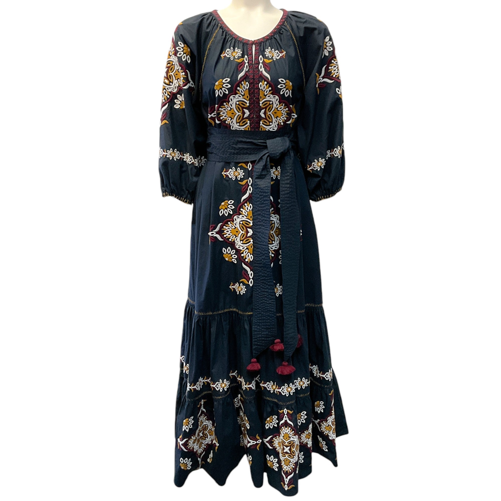 Figue Midnight Navy Embroidered Johanna Dress - Elegant Floral Embroidered Maxi Dress for Women, Perfect for Weddings, Parties & Special Occasions
