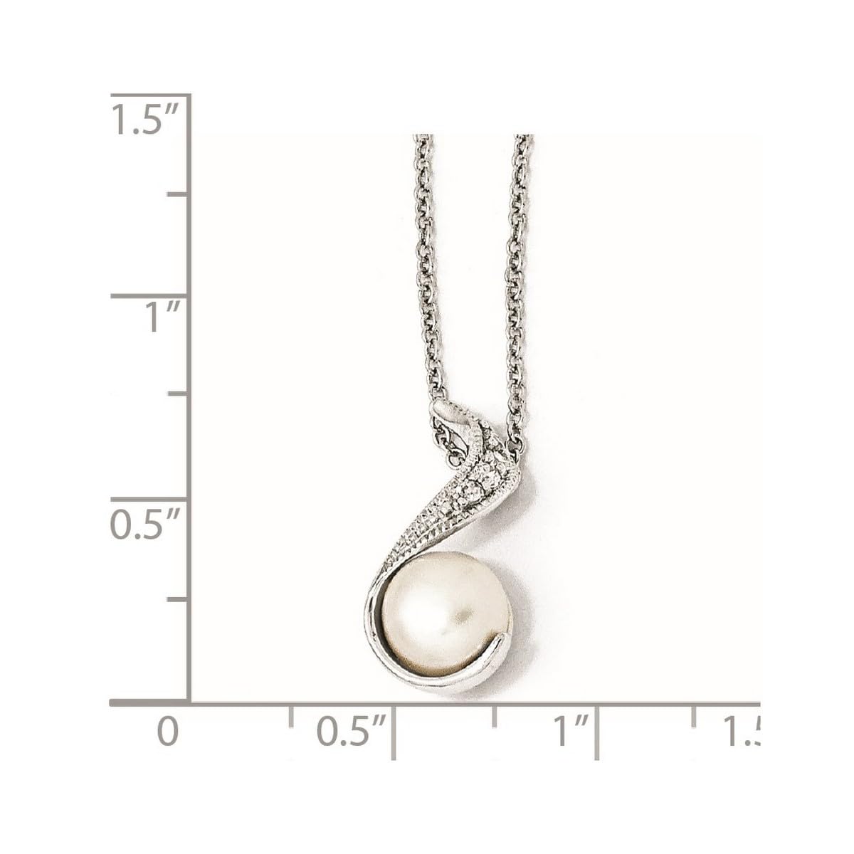 925 Sterling Silver Lobster Clasp CZ Cubic Zirconia Simulated Diamond & Freshwater Pearl Swirl Pendant Necklace for Women - 18 Inch Chain, 9mm Wide - Perfect for Weddings, Parties & Elegant Everyday Wear