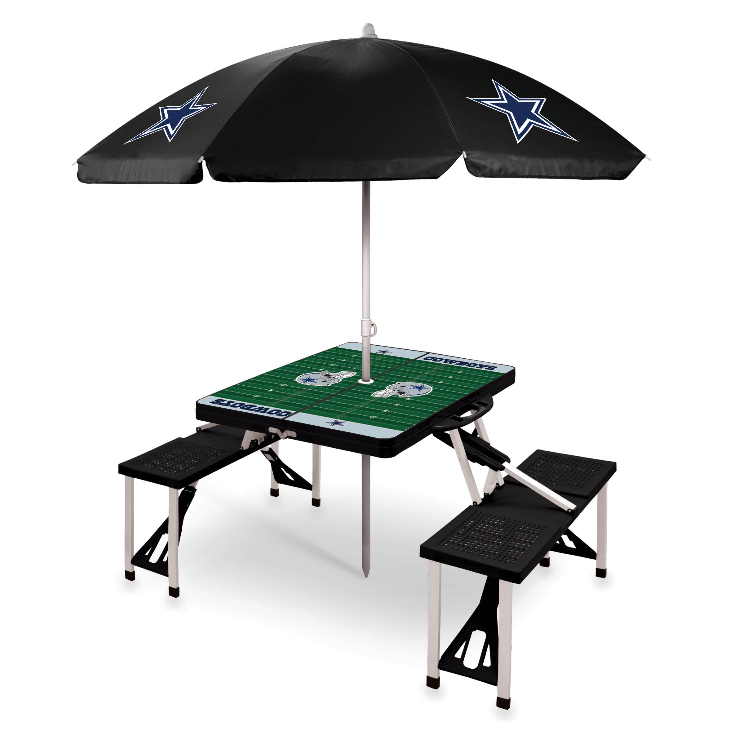 PICNIC TIME NFL Portable Folding Picnic Table with Built-in Seats & Umbrella - Perfect for Tailgating, Camping, Beach & Outdoor Parties