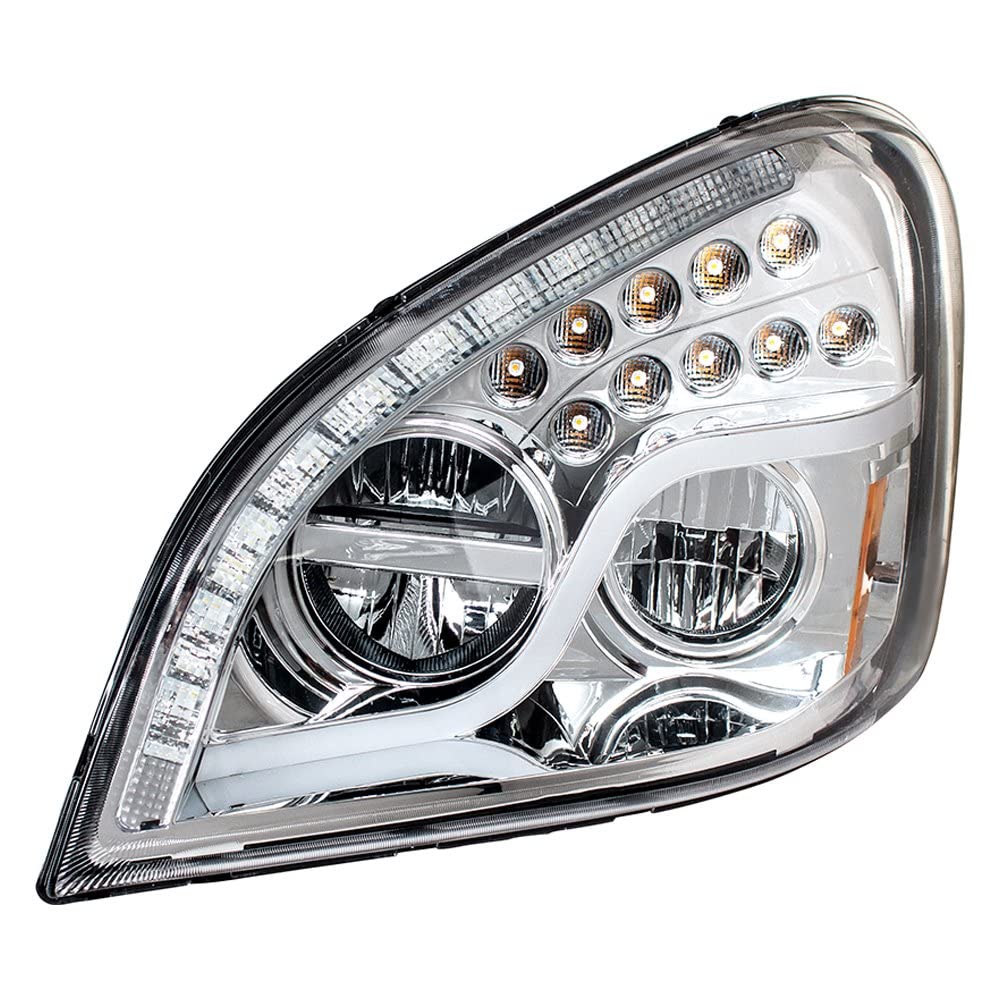 United Pacific 35790 LED Headlight Assembly - High Power Left Side Chrome Housing with High/Low Beam, LED Turn Signal, Position Light Bar & DRL | Perfect for Truck & SUV Upgrades, Night Driving Safety