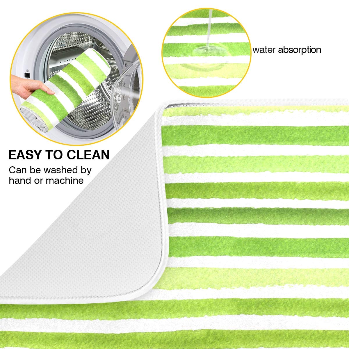 Kitchen Sink Dish Drying Mat - Heat Proof, Multifunctional Counter Mat, Striped Lime Green, 18 x 24 Inch - Perfect for Dish Drainer, Counter Protection, and Kitchen Organization