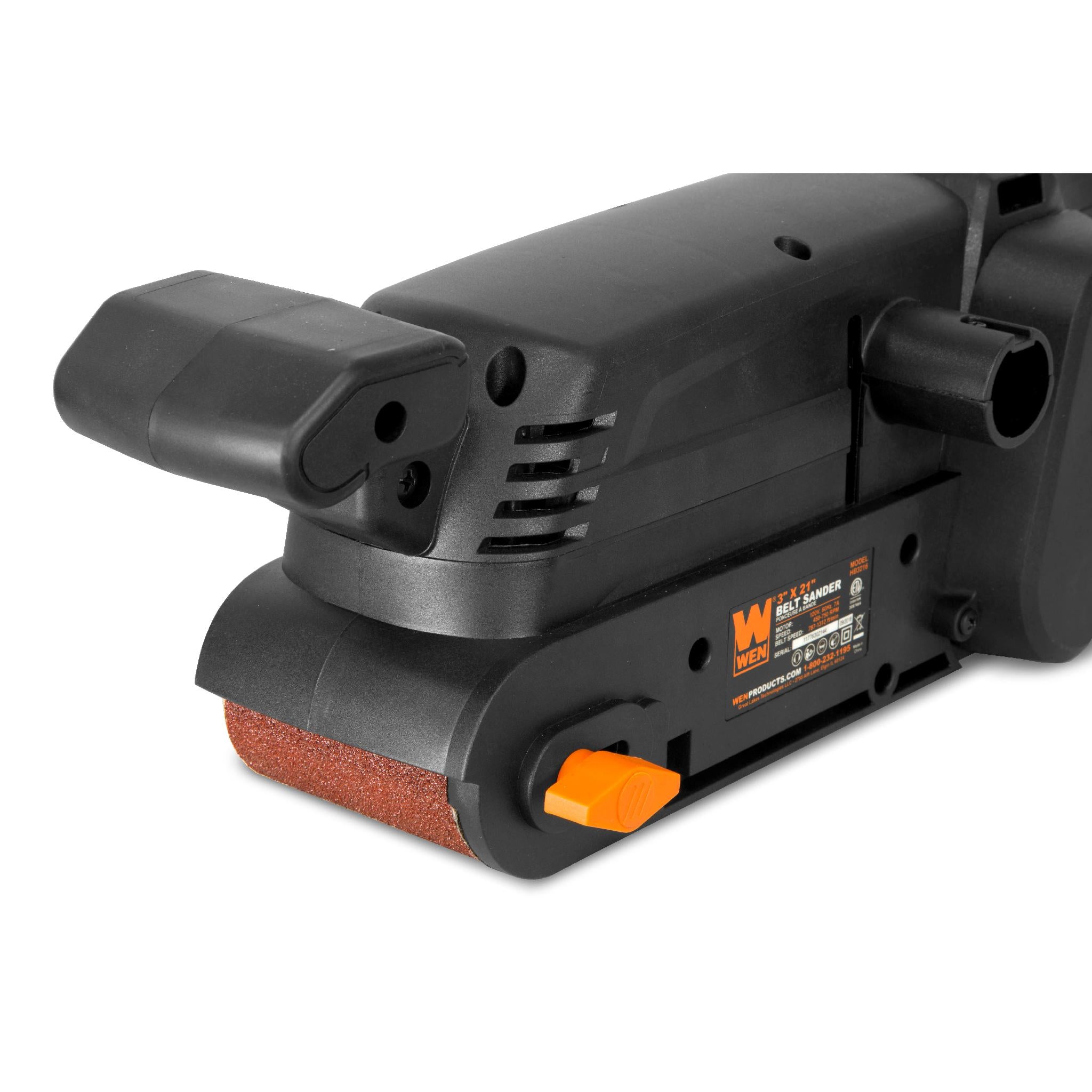 WEN HB3216 7 Amp 3x21 Inch Variable Speed Belt Sander - Handheld & Benchtop Dual Use for Woodworking, Metal Polishing & DIY Projects