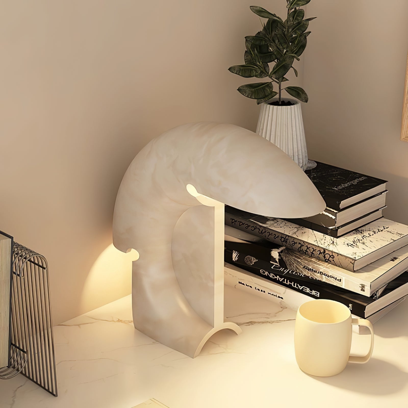 Elios Marble Table Lamp - Modern Home Decor Lighting for Bedroom, Living Room & Office - Elegant Stone Base Desk Lamp with Fabric Shade