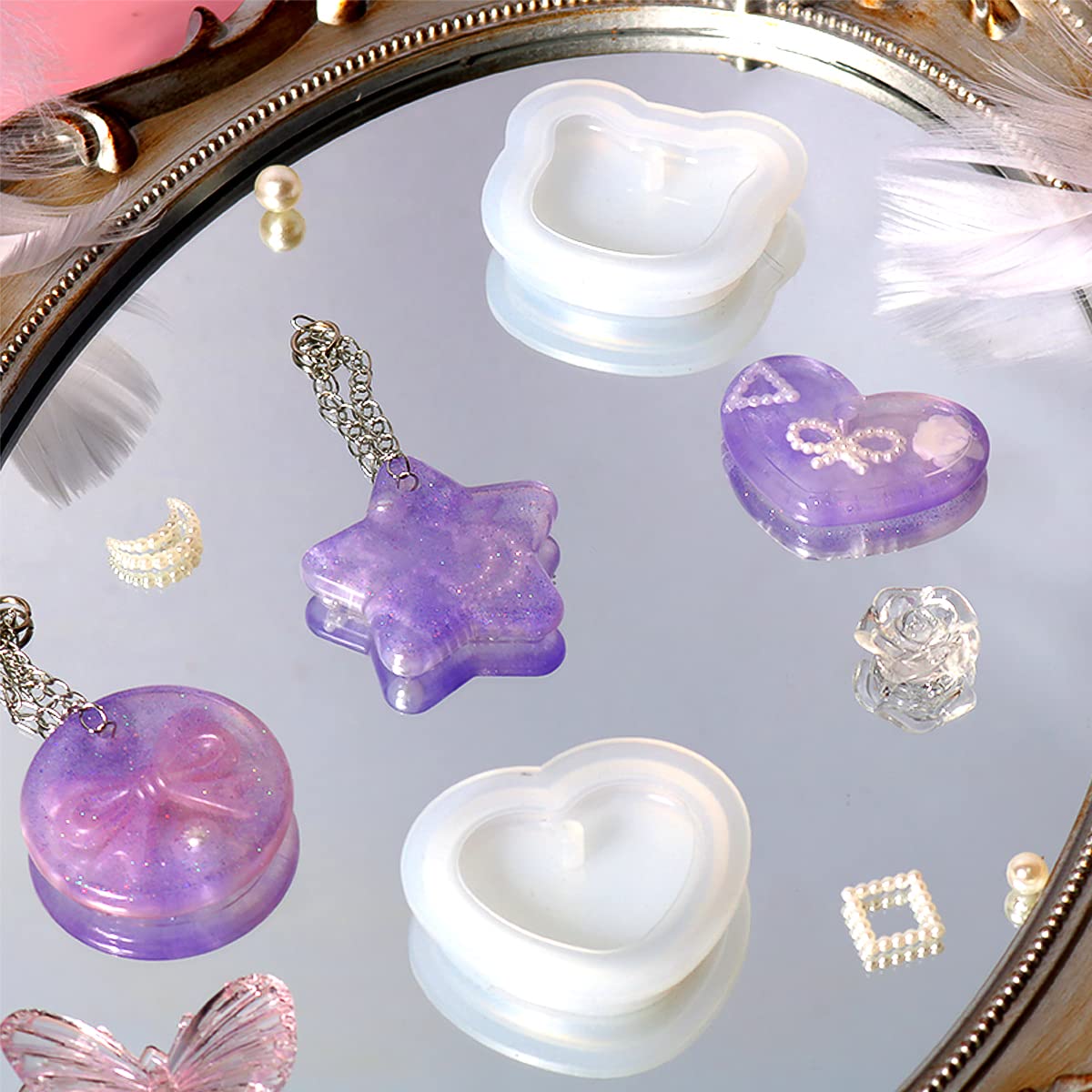 16PCS Silicone Resin Jewelry Molds for Pendants, Earrings & Keychains - DIY Epoxy Resin Casting Molds for Shaker Charms & Craft Jewelry Making - Perfect for DIY Gifts, Handmade Accessories & Home Craft Projects