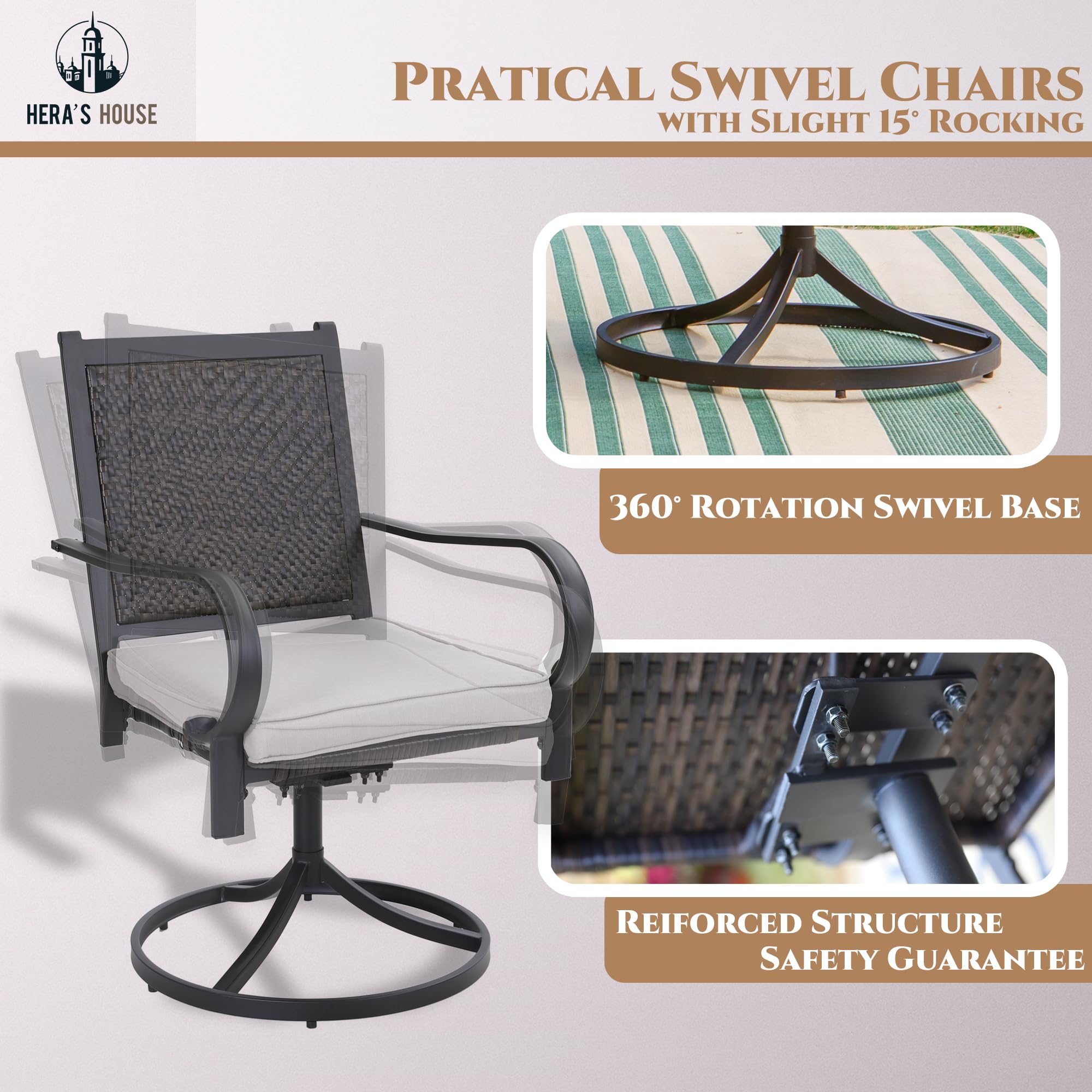 HERA'S HOUSE 2-Piece Patio Dining Chairs Set - 360° Swivel Outdoor Wicker Chairs with Cushions, Rattan Garden Chairs for Poolside, Lawn, Backyard & Patio - Perfect for Outdoor Dining, Lounging & Entertaining