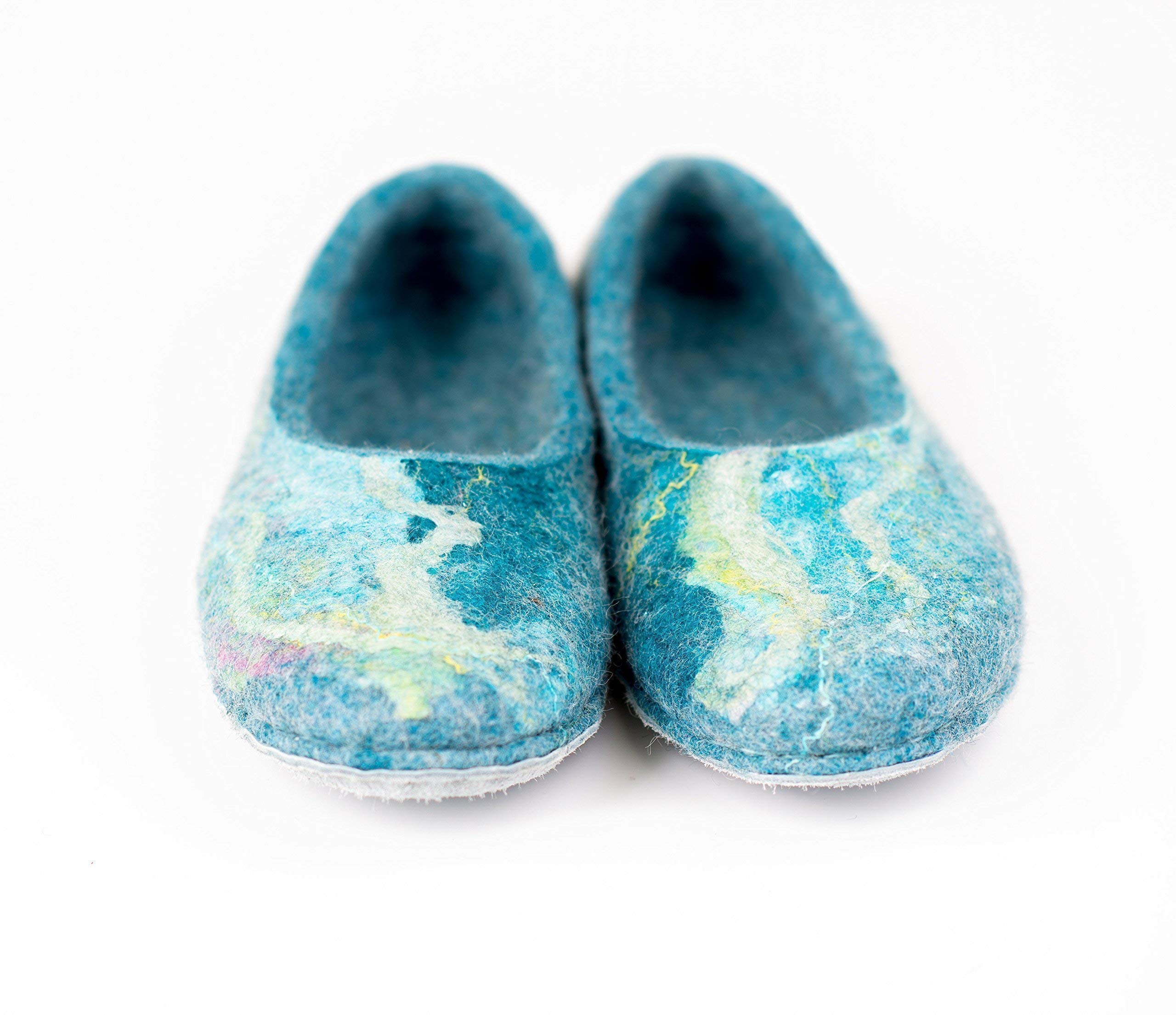 Handmade Turquoise Blue Wool Slip-On Slippers for Women - Cozy House Shoes for Relaxing at Home, Perfect Mothers Day Gift for Her